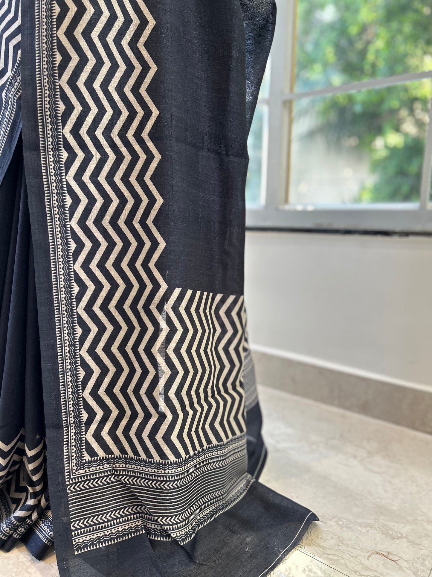 Black tussar silk saree