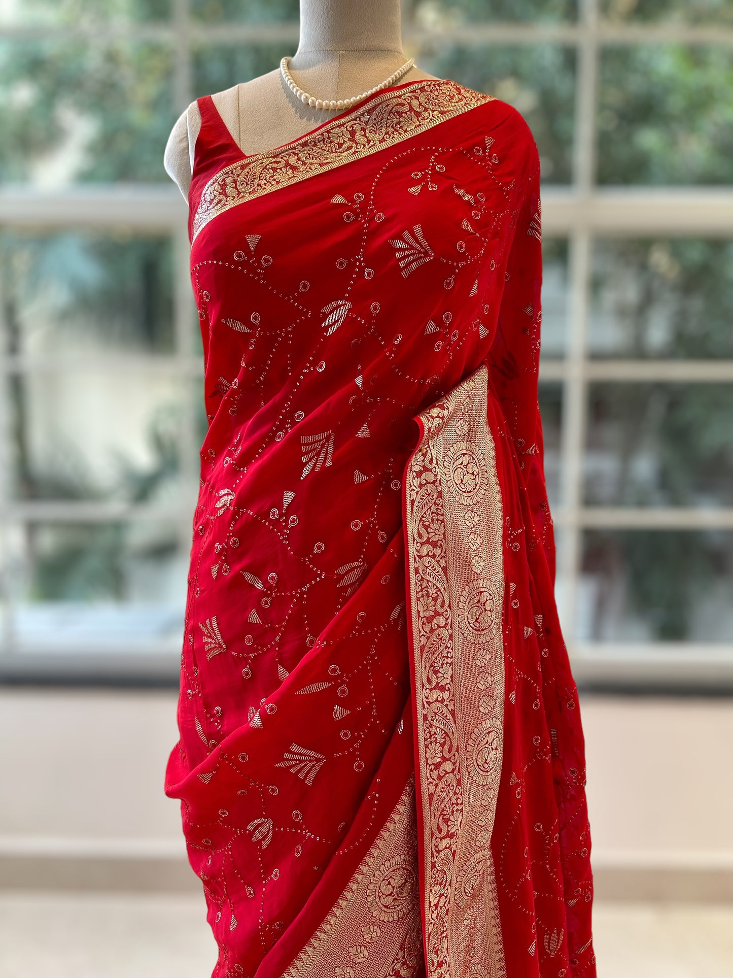 Red sequins georgette saree