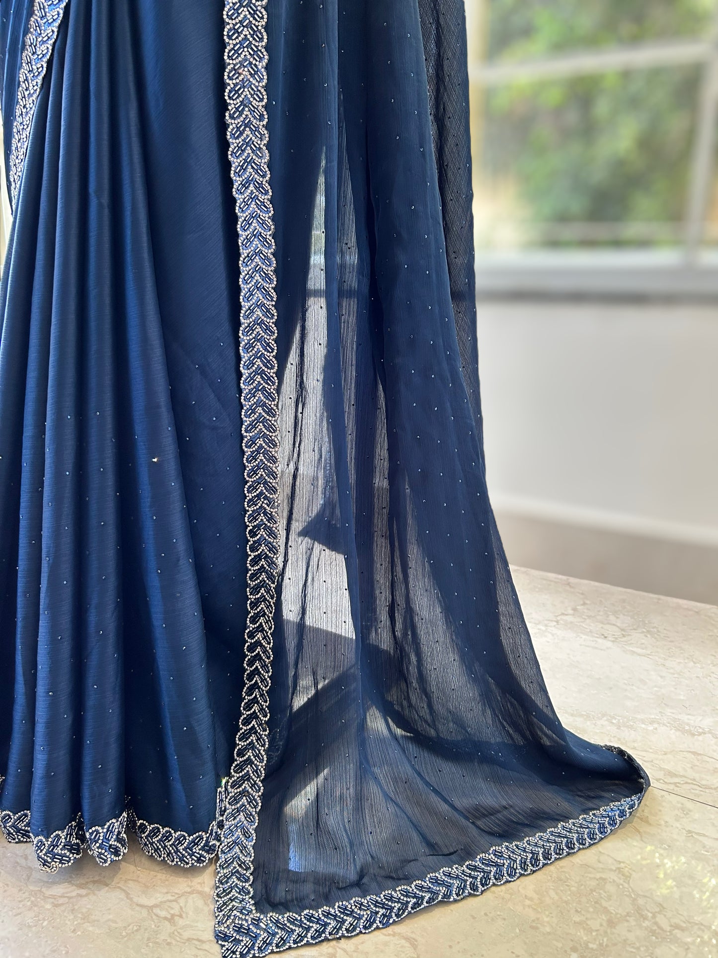 Navy blue organza saree