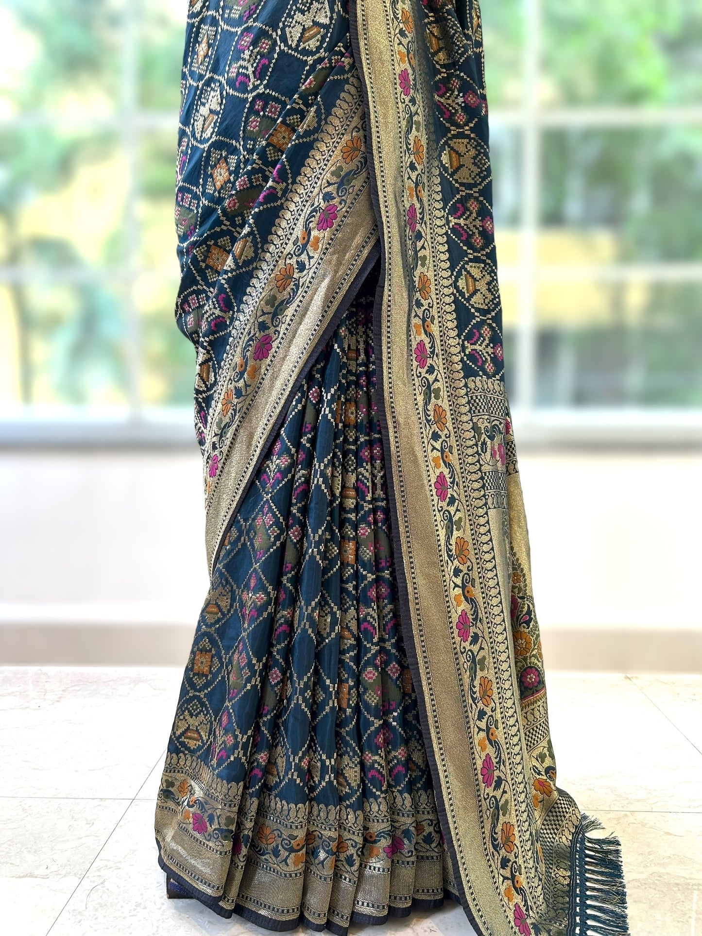 Silk zari saree - Navy blue