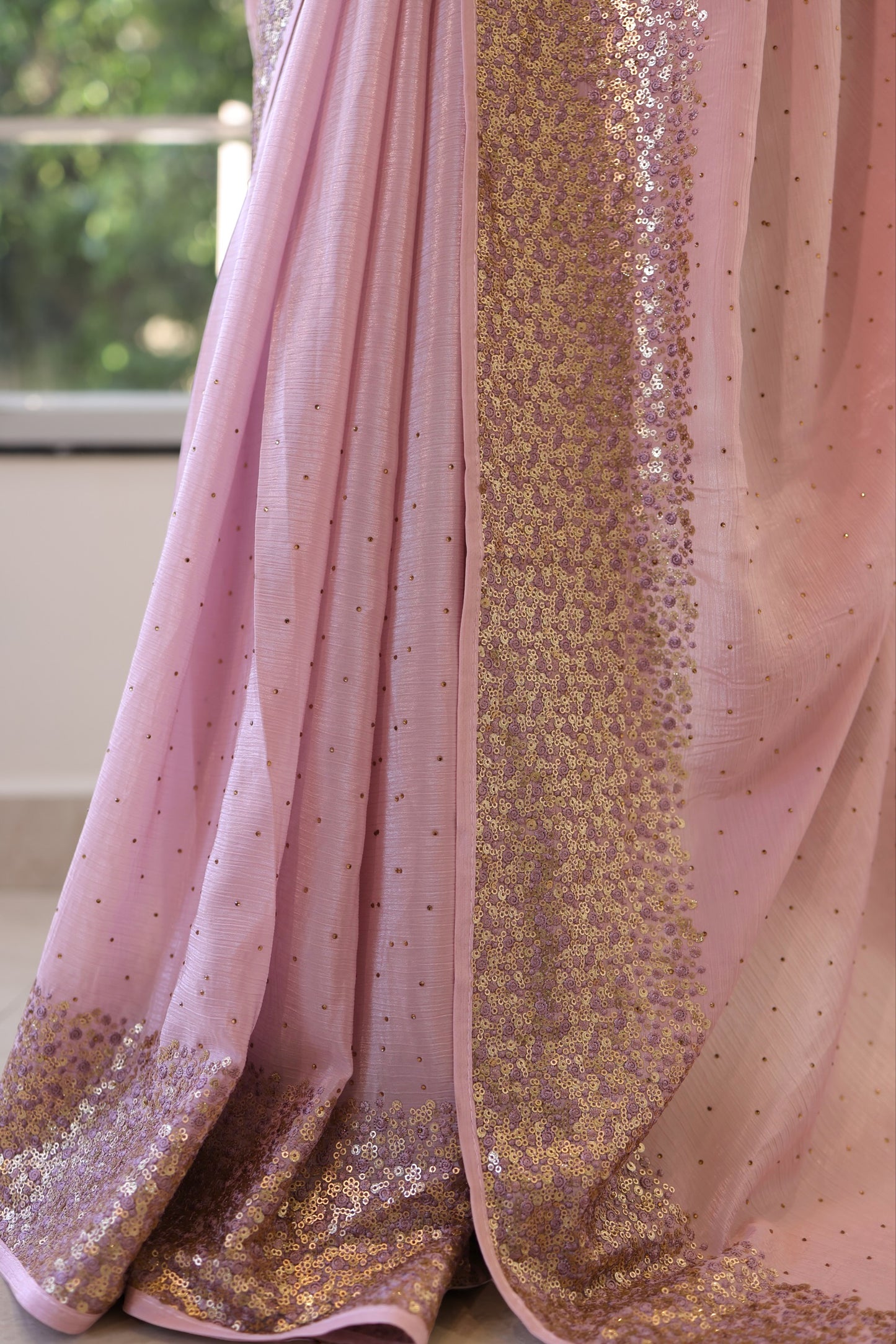 Chiffon sequins saree - Lilac