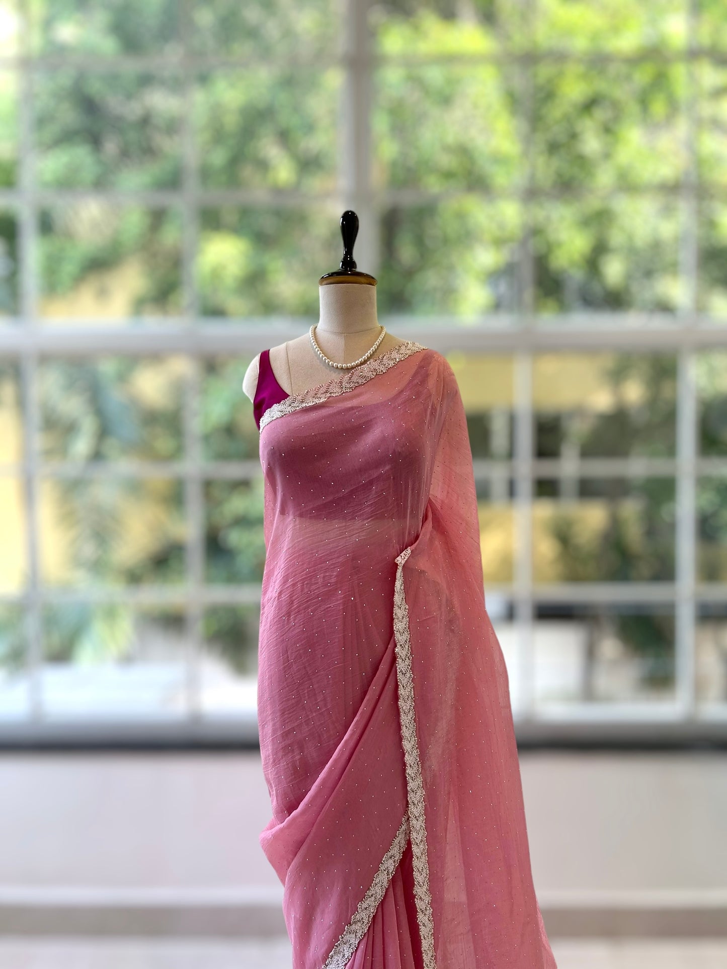 Marble chiffon embellished saree - Pink