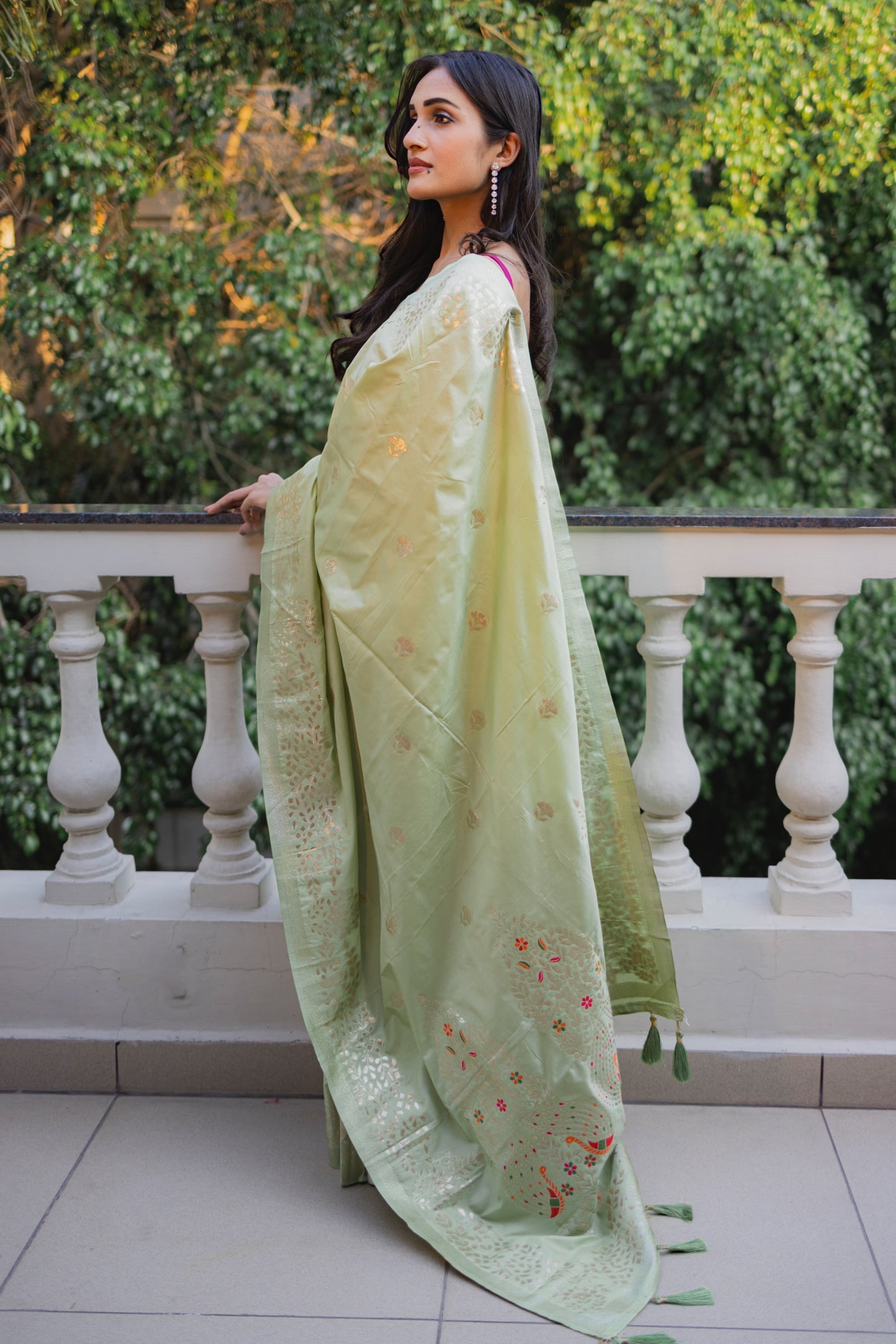 Pista green soft silk saree