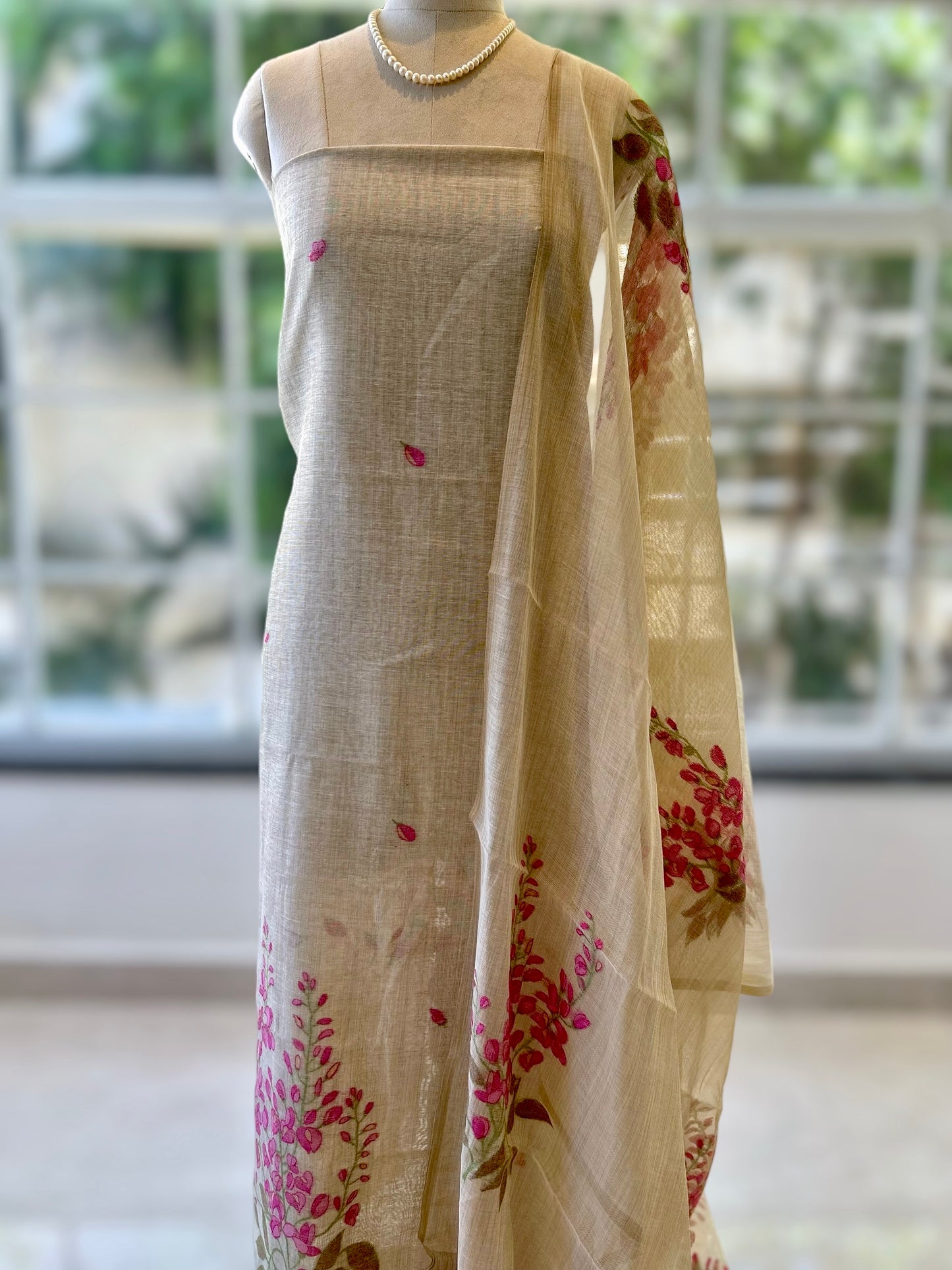 Khaki pink pure cotton suit set