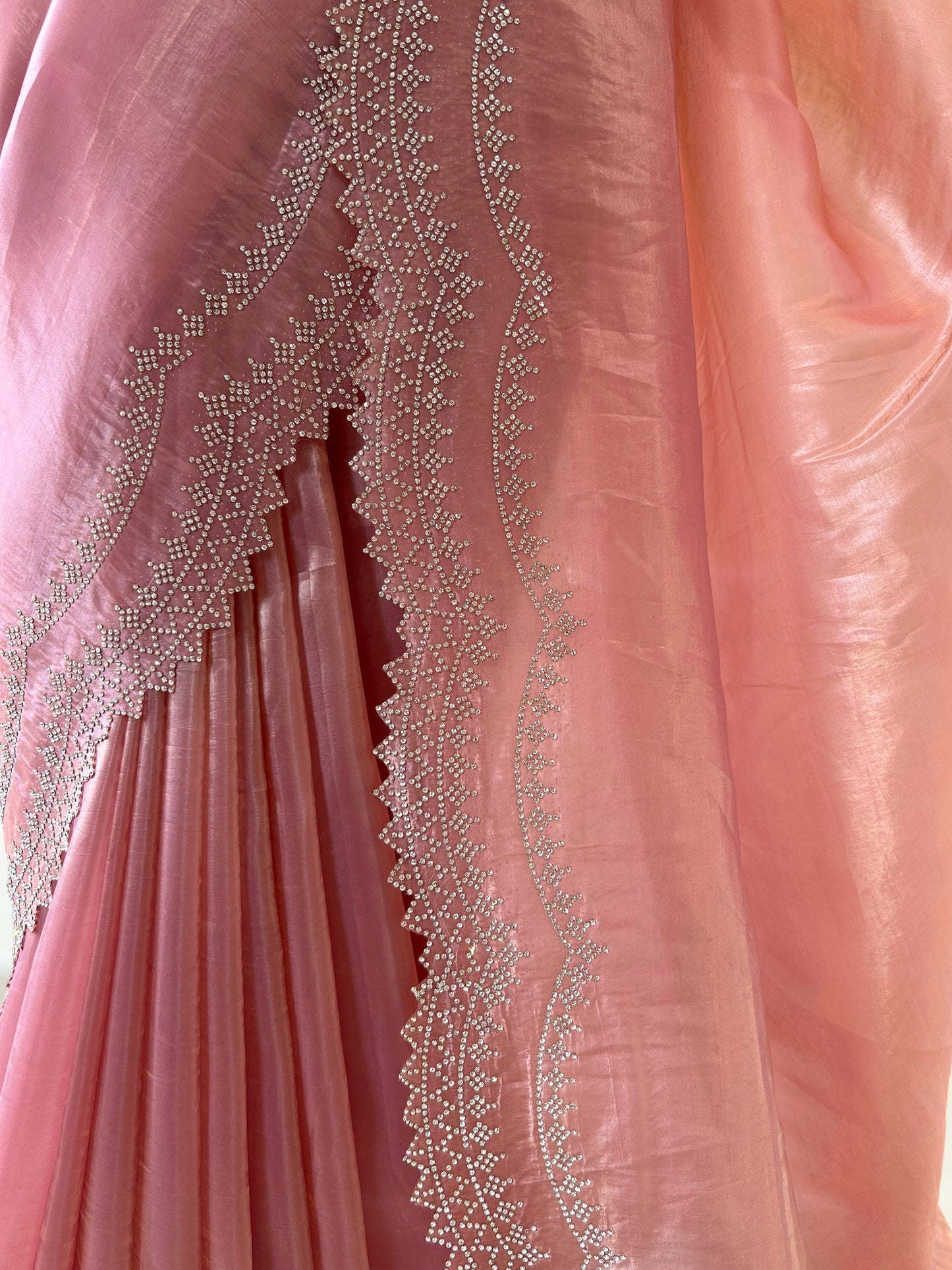 Rose gold embellished organza saree