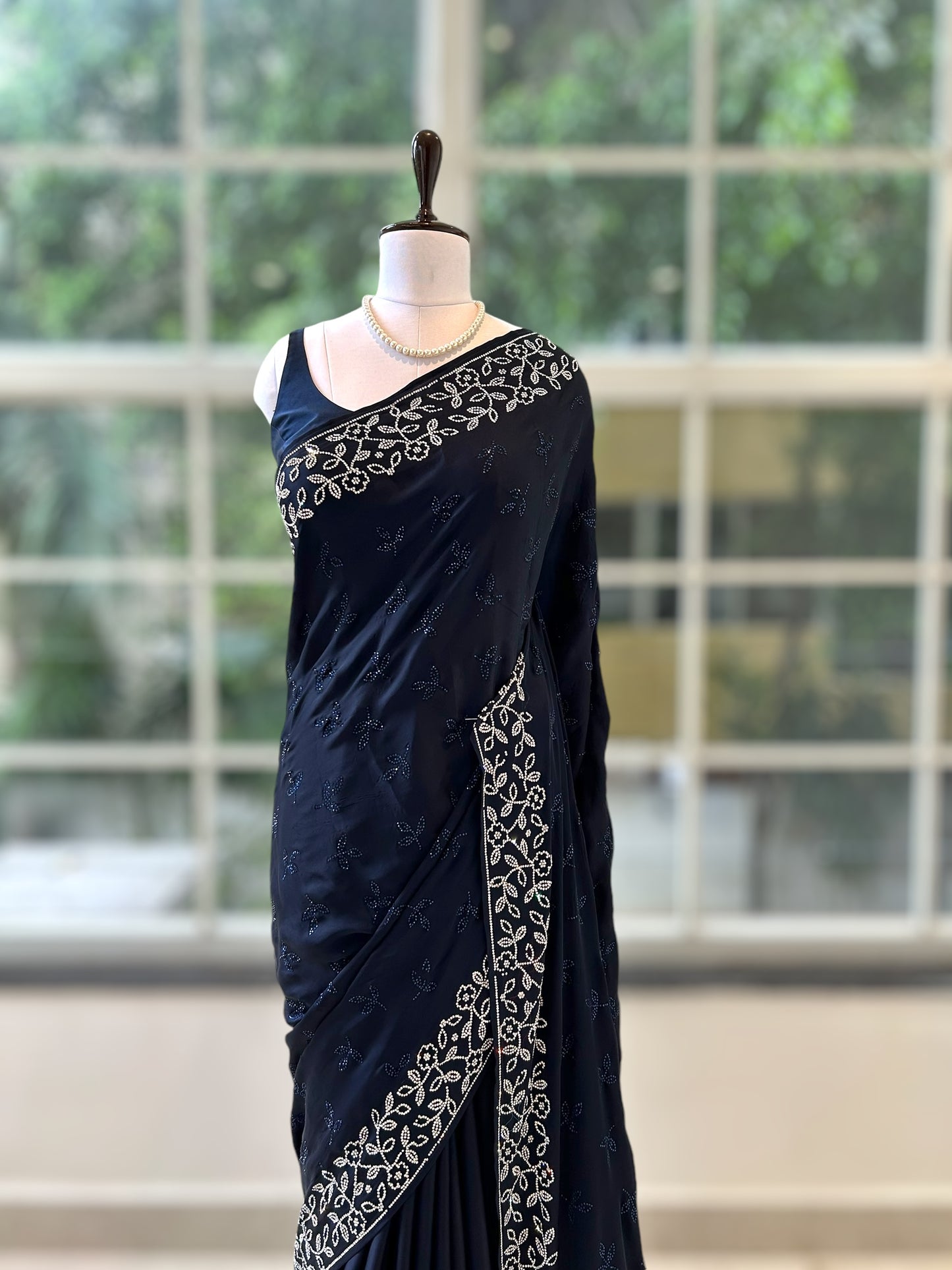 Navy blue satin saree