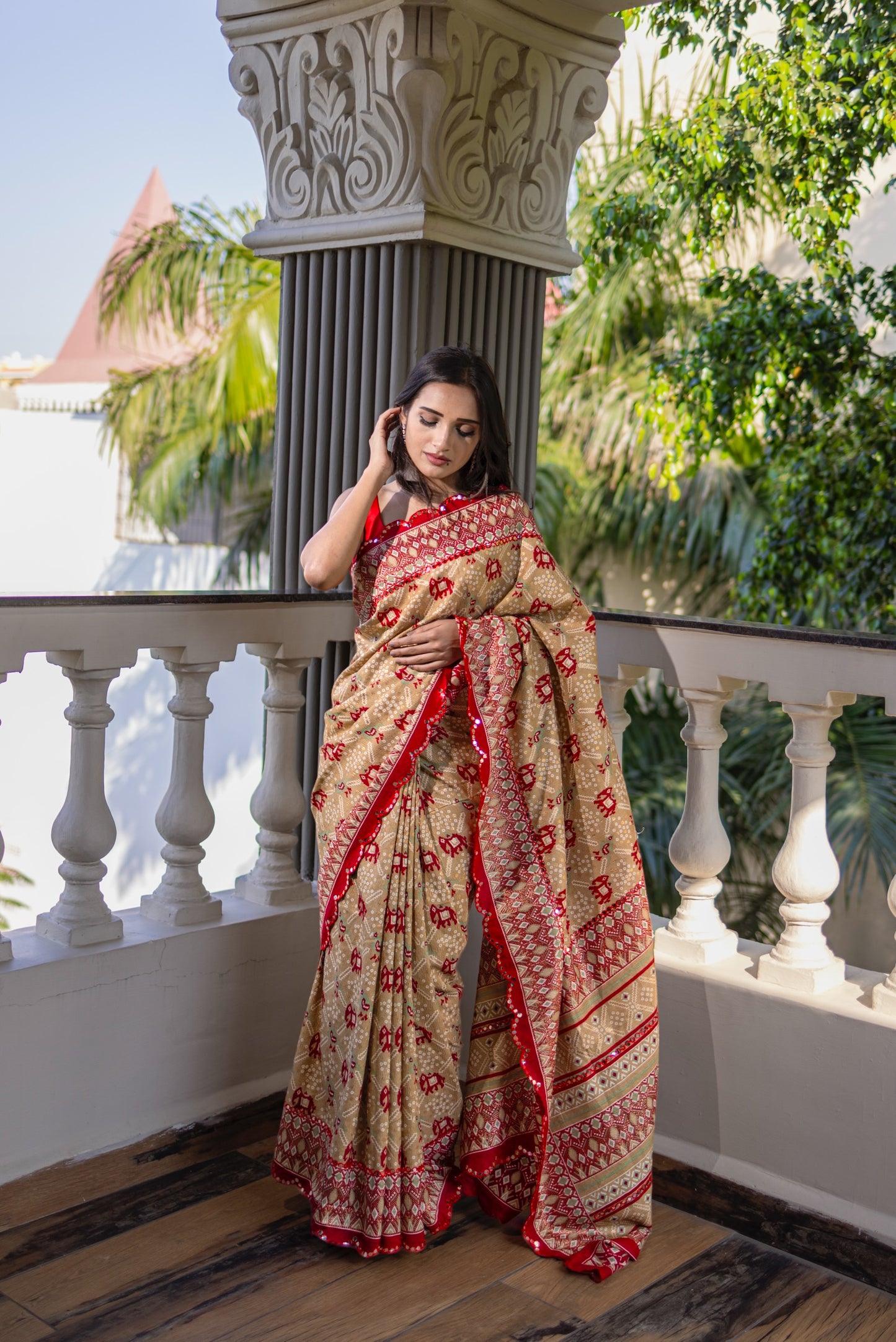 Traditional golden red saree