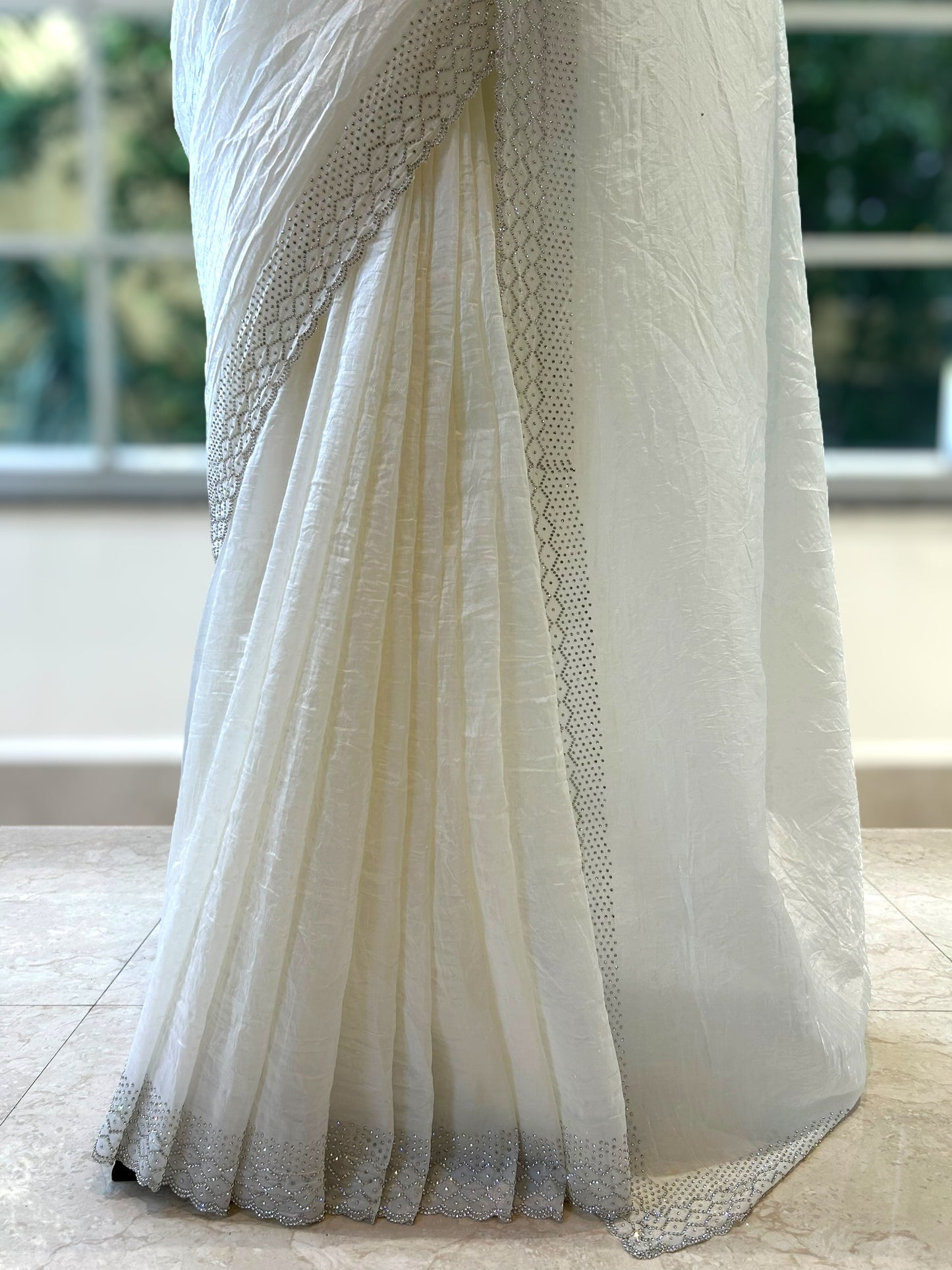 Soft crushed organza saree - White