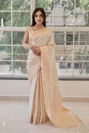 Zariwork silk saree - Cream