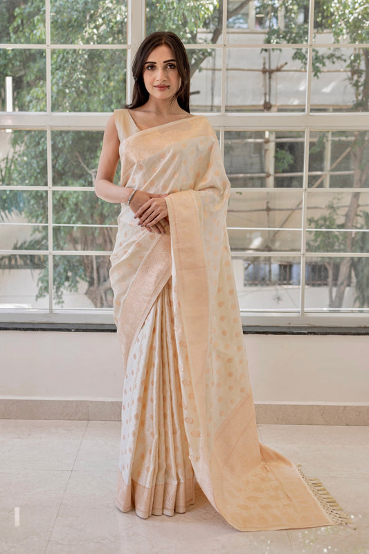 Zariwork silk saree - Cream