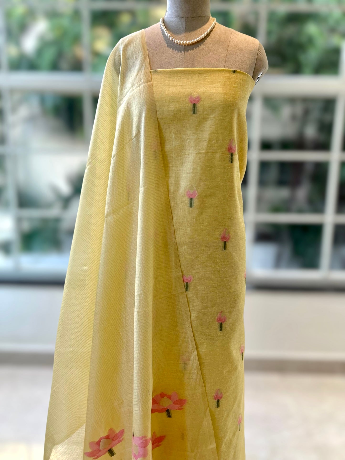 Yellow Pure handloom cotton suit set