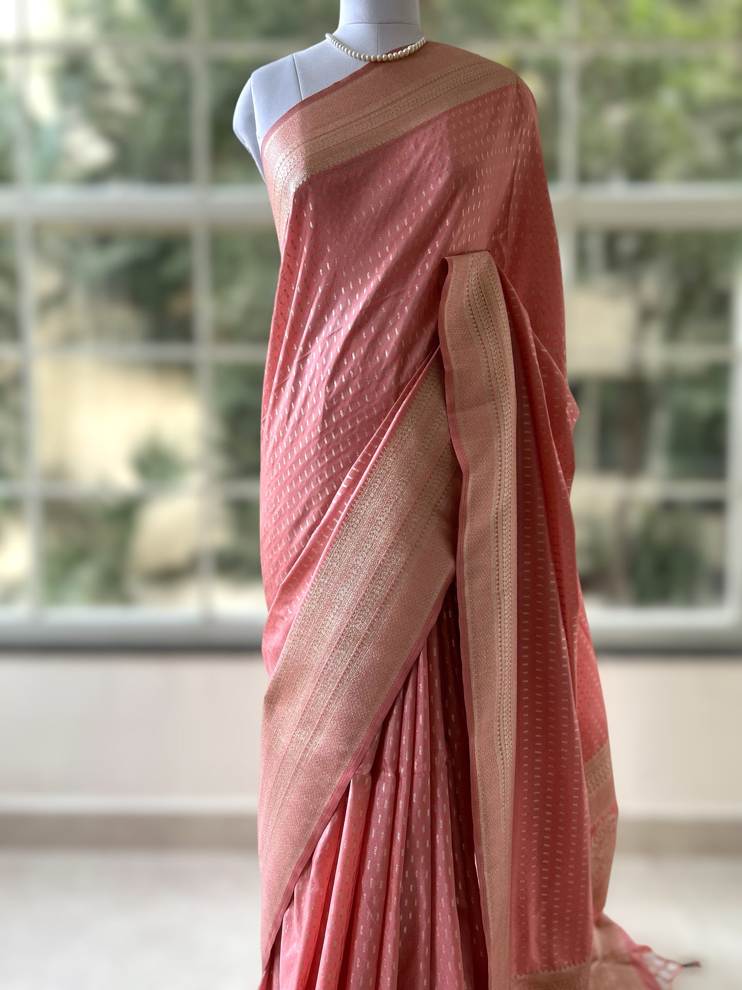 Peach pink gajji silk saree