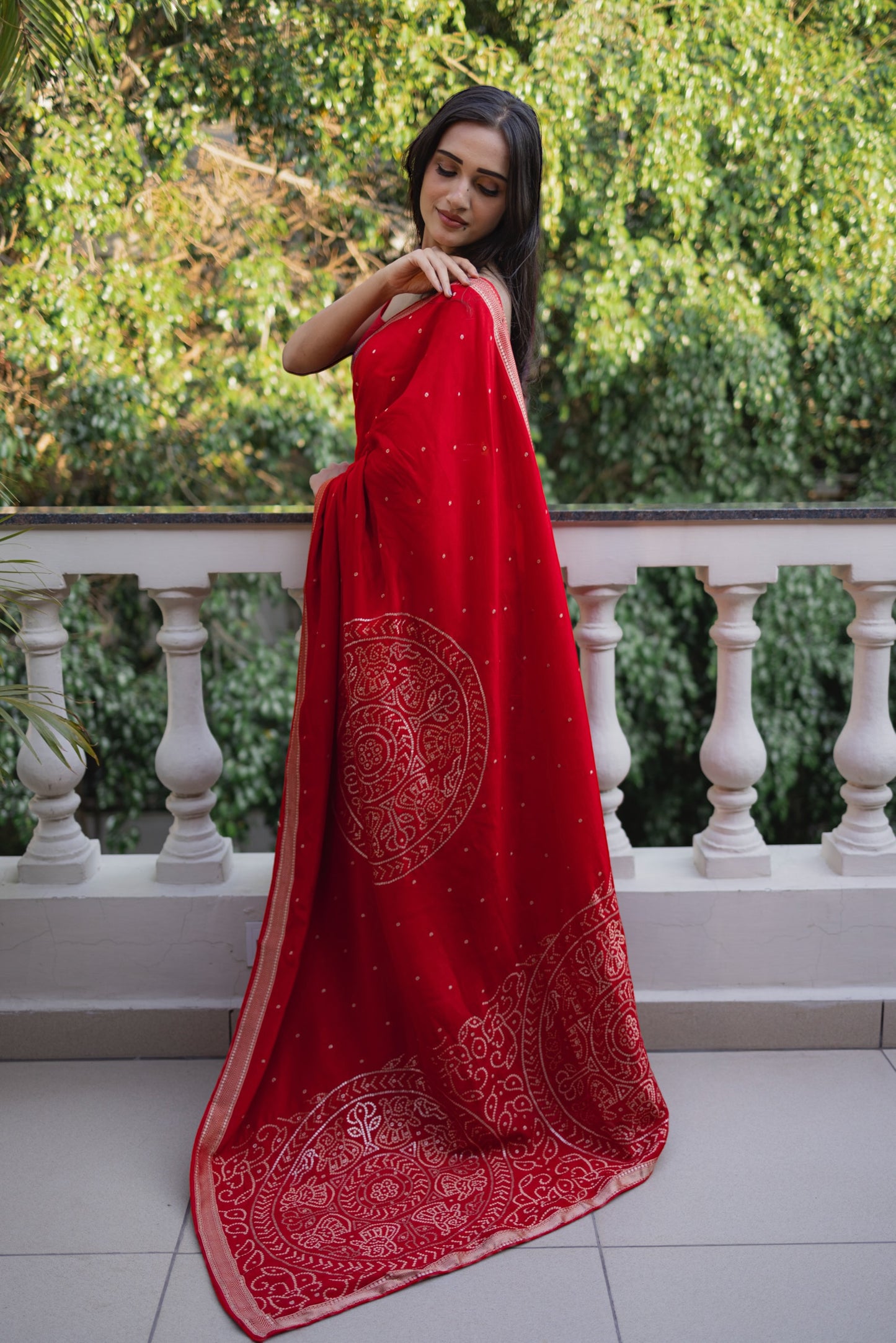 Red pure dola silk saree