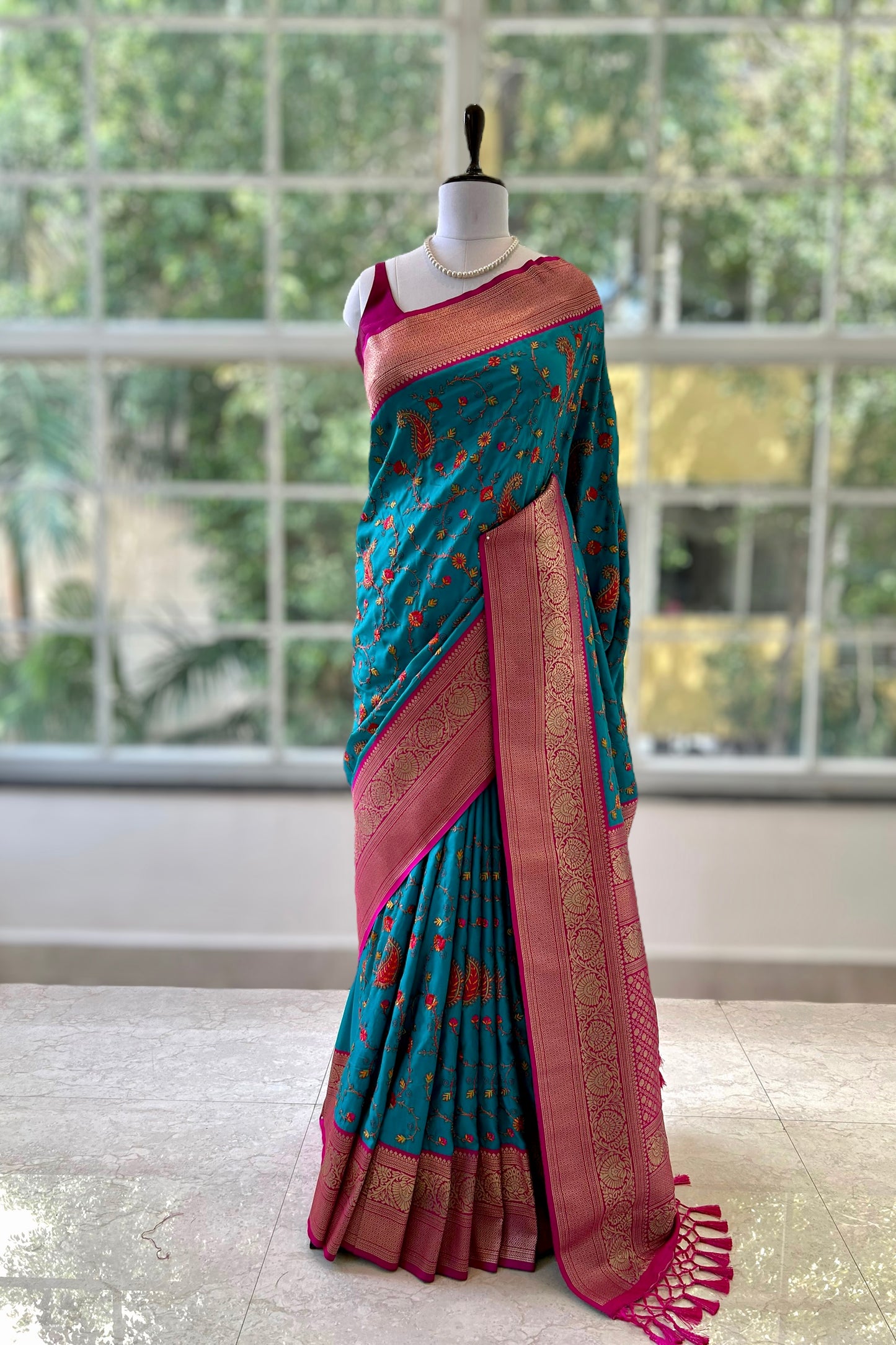 Kantha Work Saree - Blue