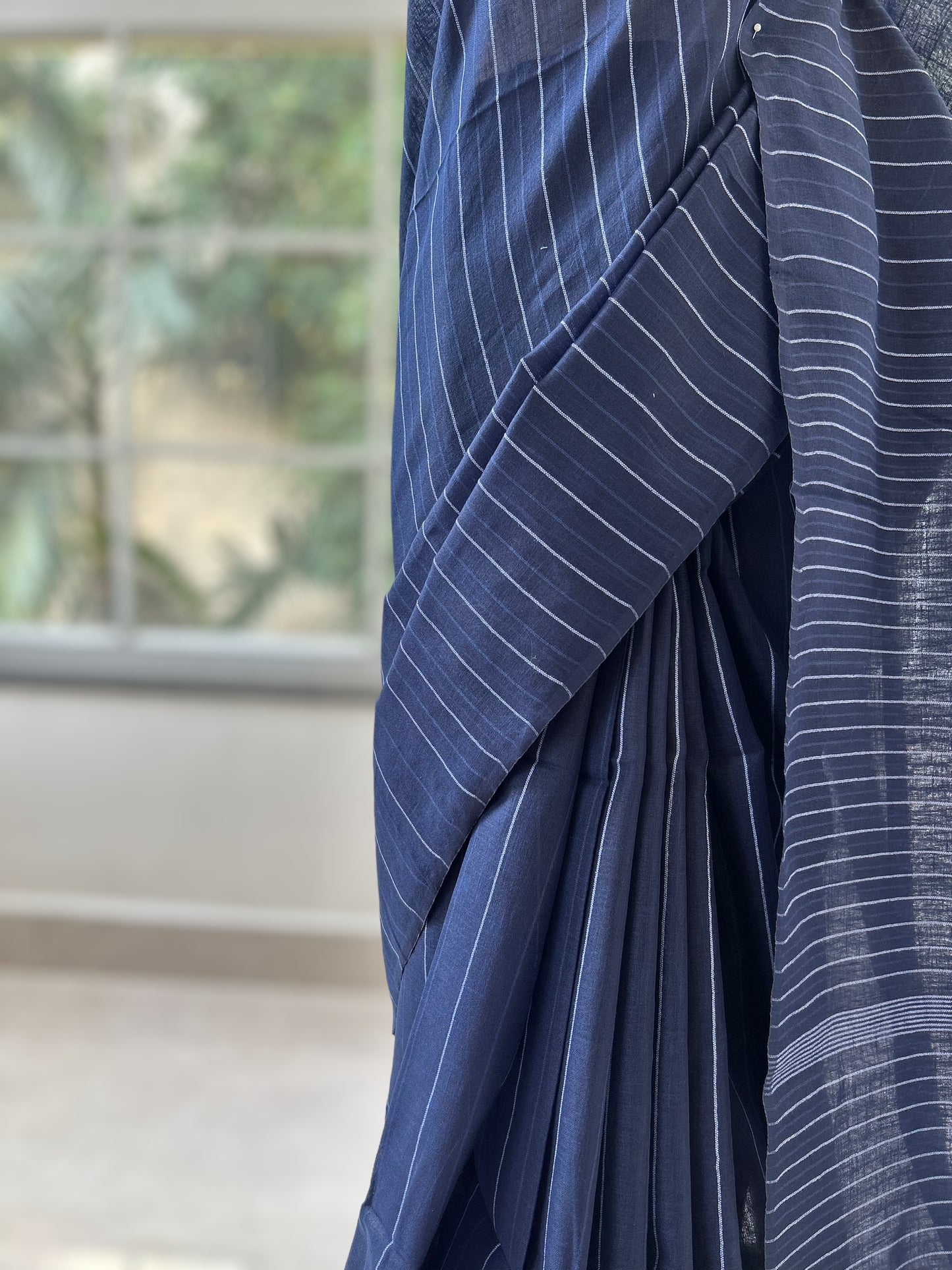 Navy blue handloom cotton saree