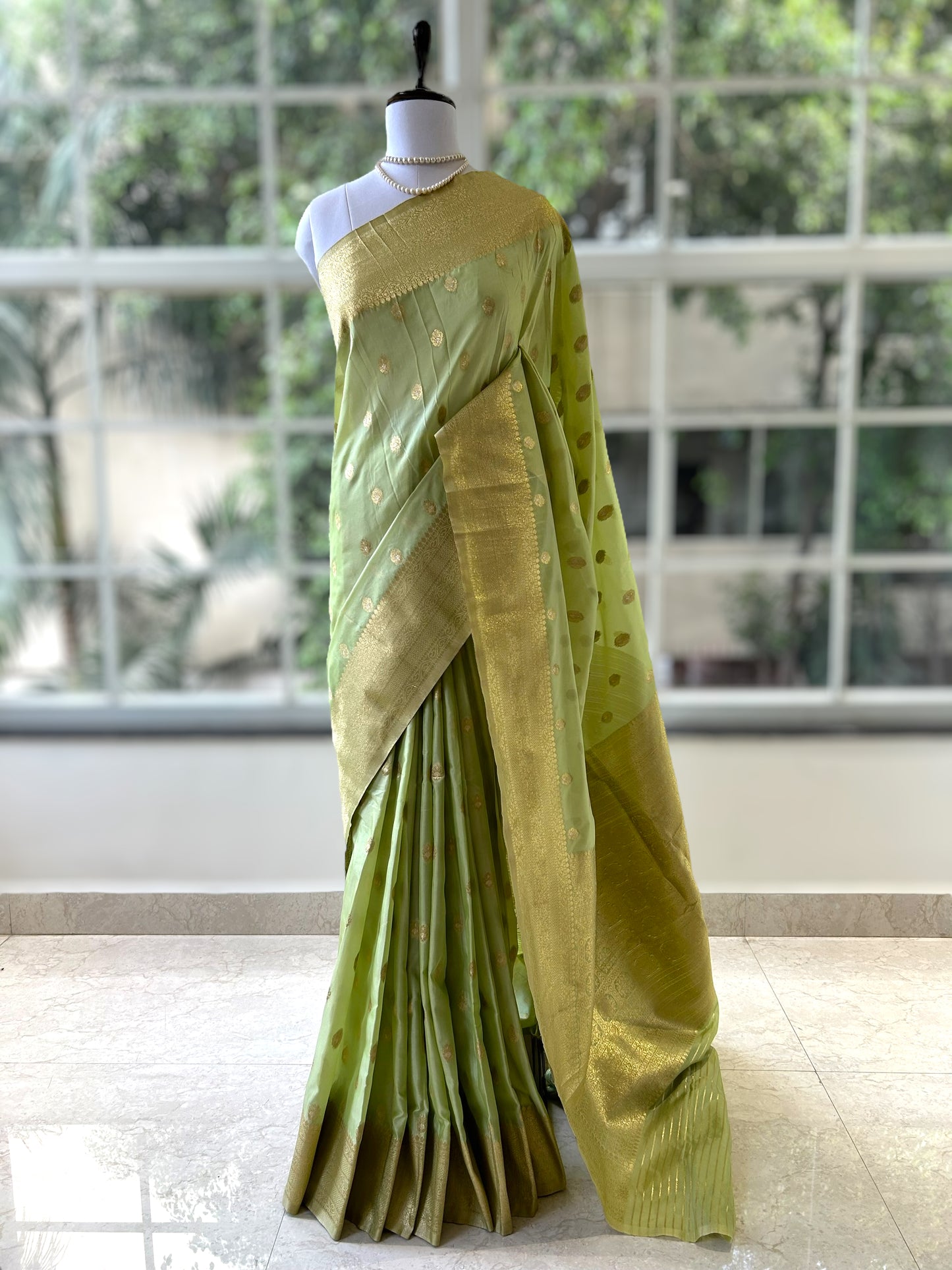 Parrot green soft silk saree