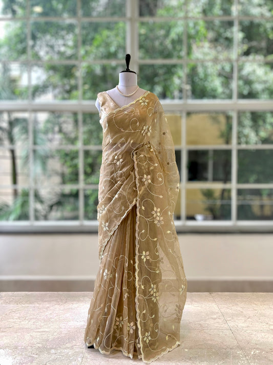 Shimmer organza saree - Golden