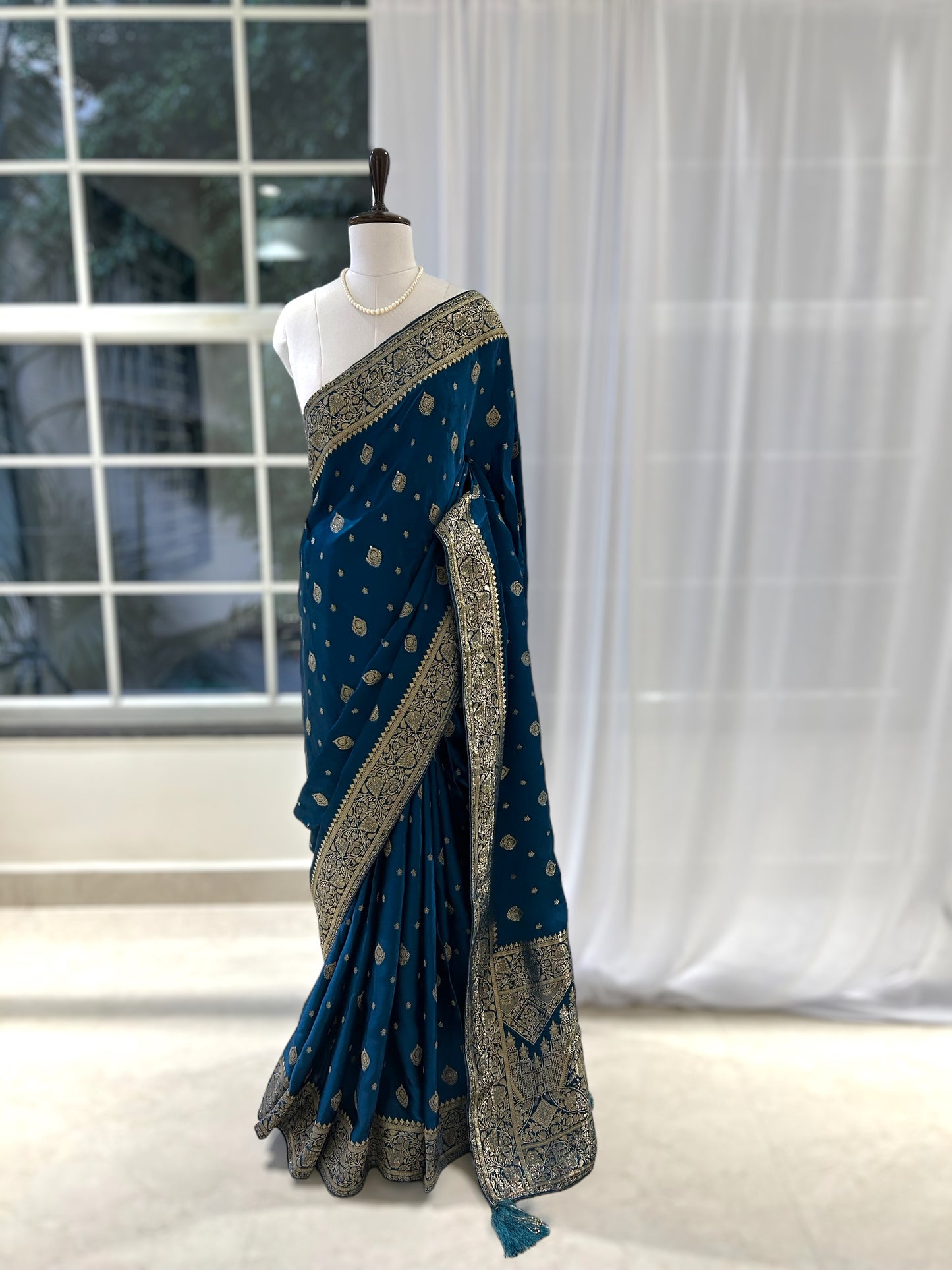 Blue pure satin saree