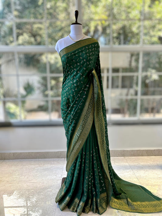 Bottle green sequins saree