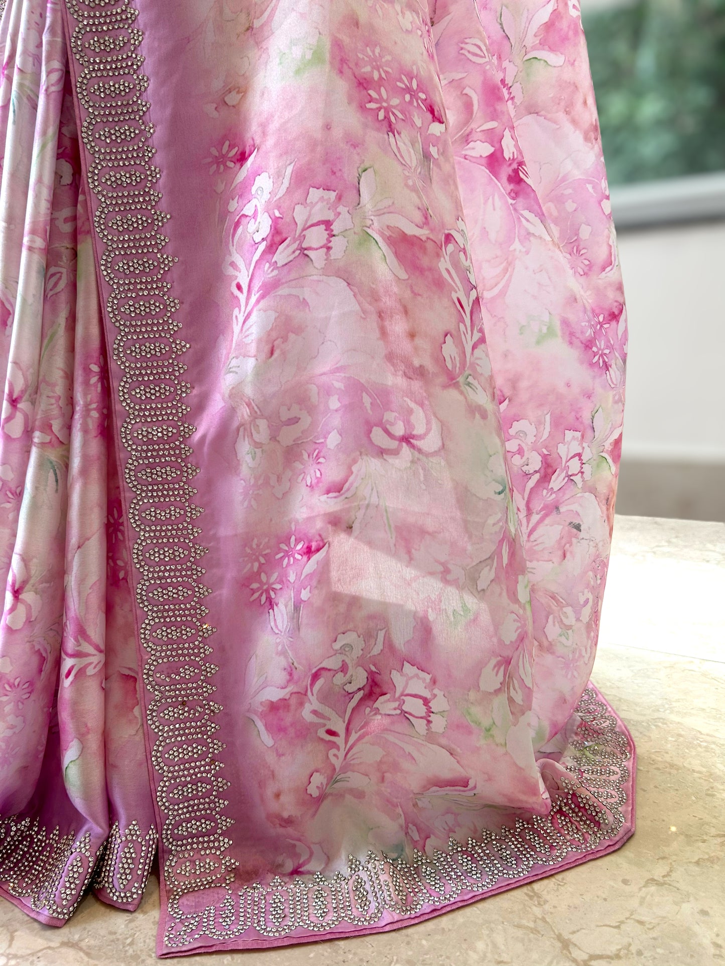 Floral print satin saree