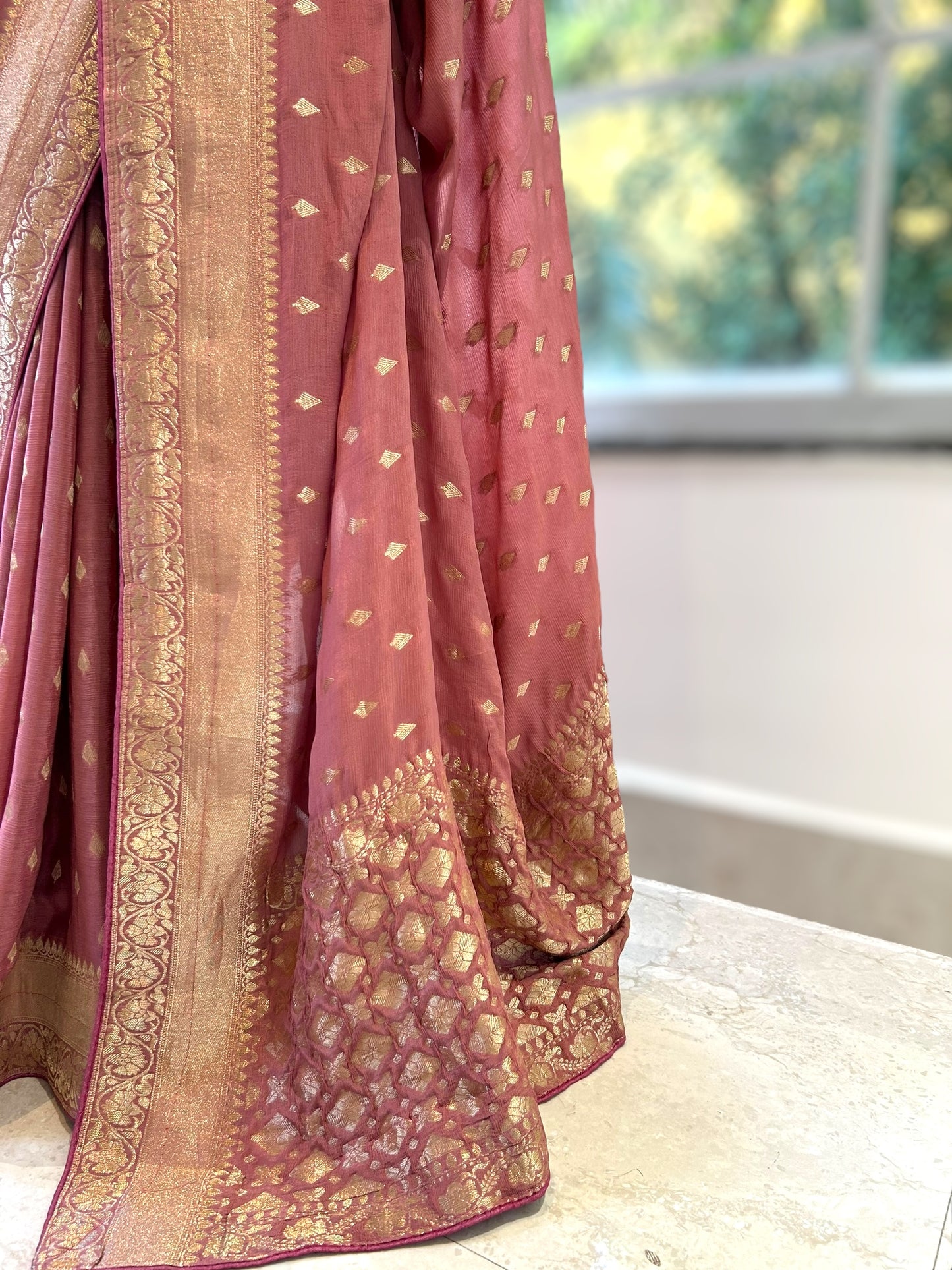 Onion pink pure chiffon saree