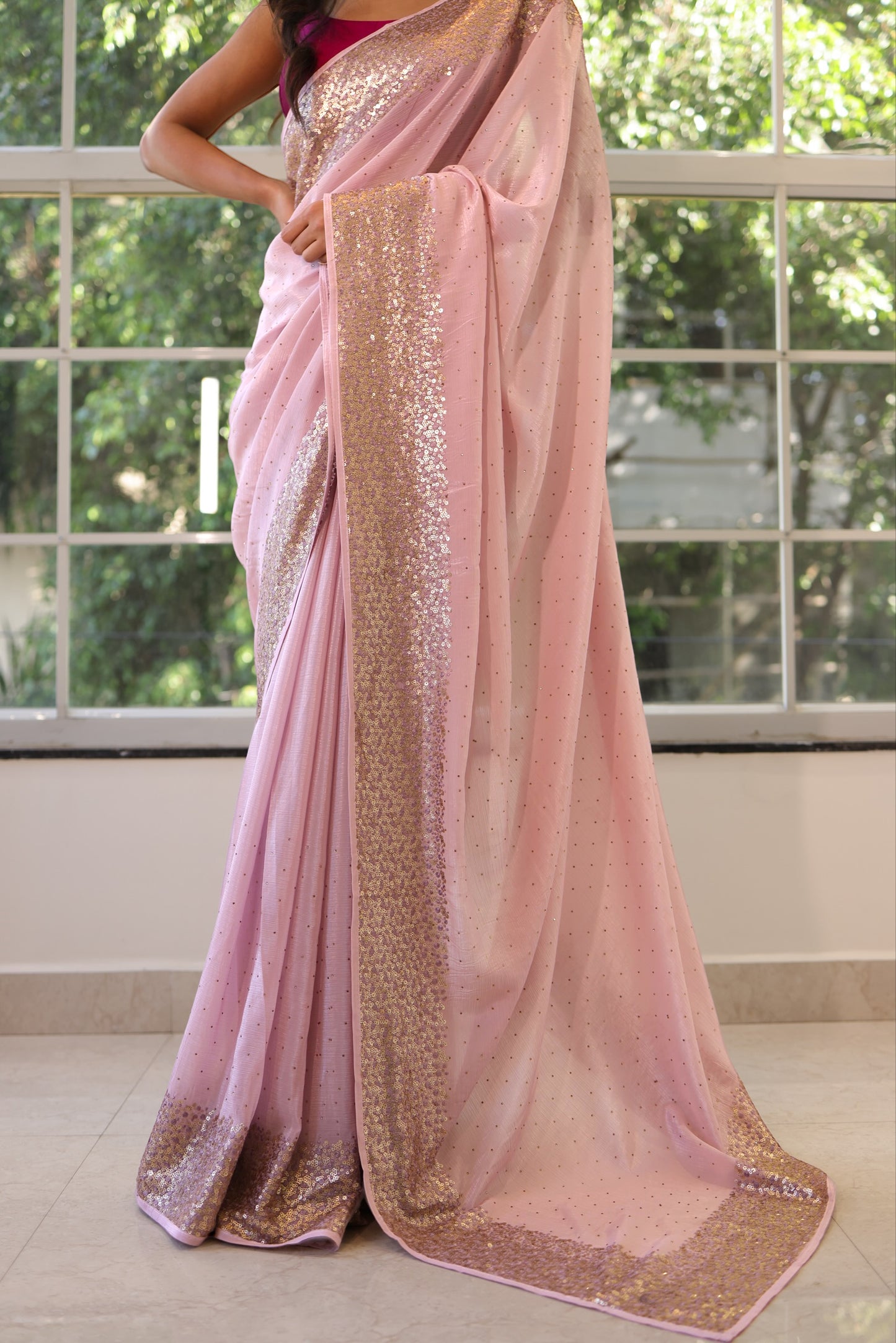 Chiffon sequins saree - Lilac