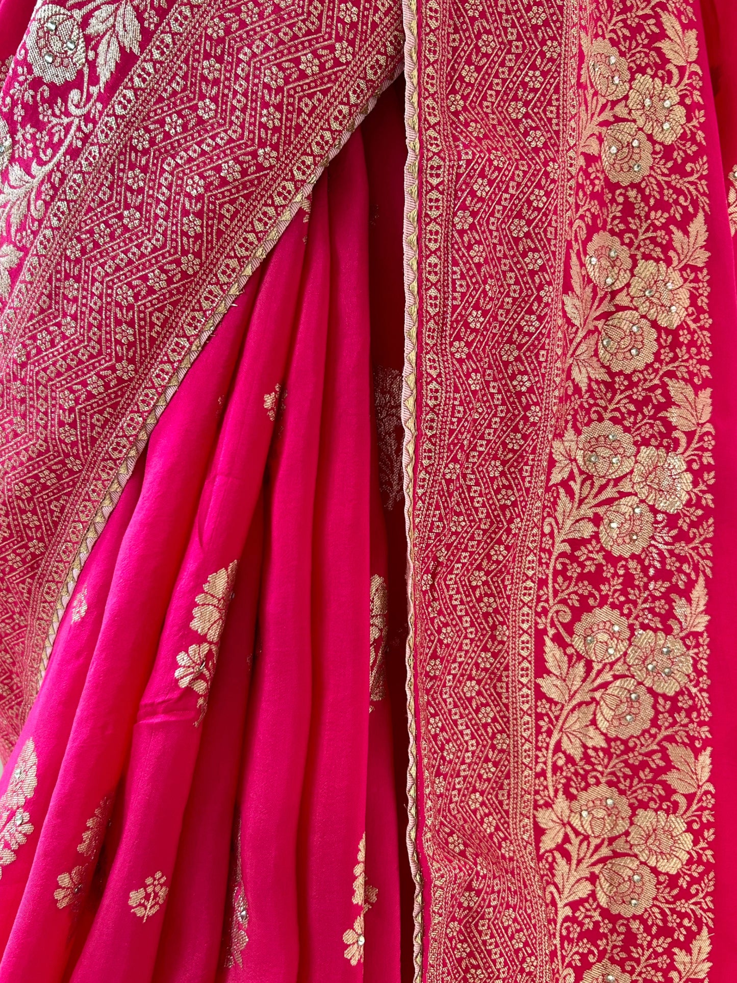 Dola silk stone work saree - Rani Pink