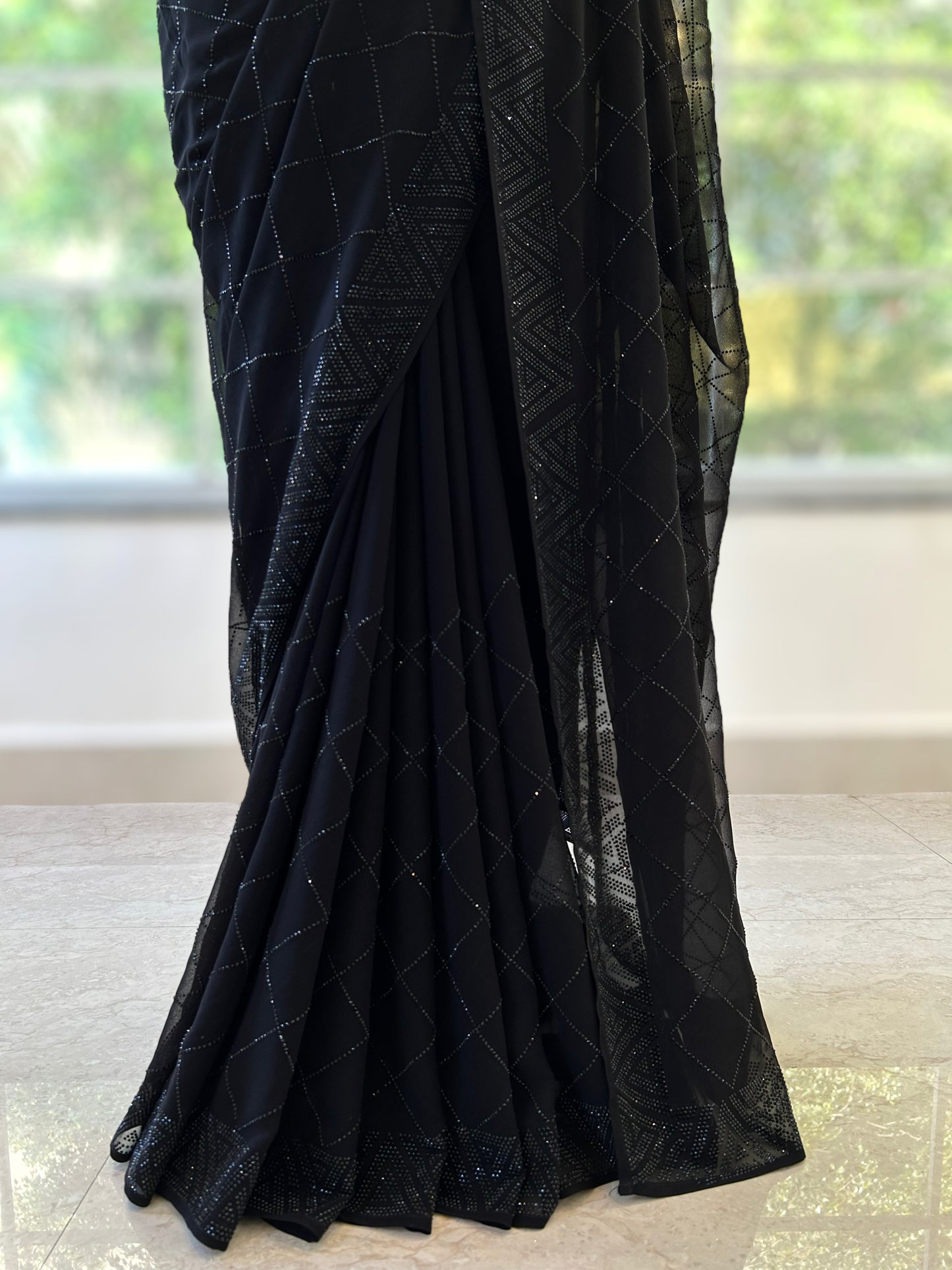 Black pure georgette saree