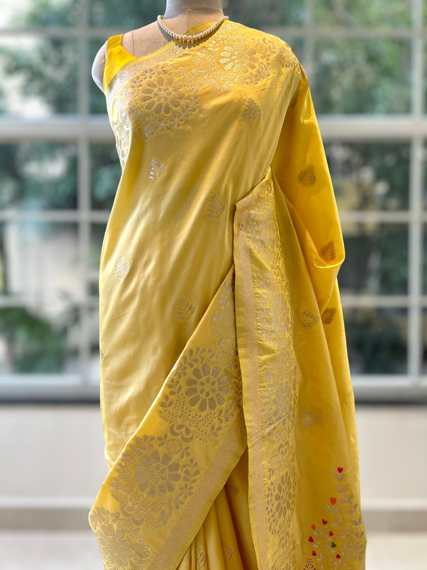 Pastel yellow soft silk saree