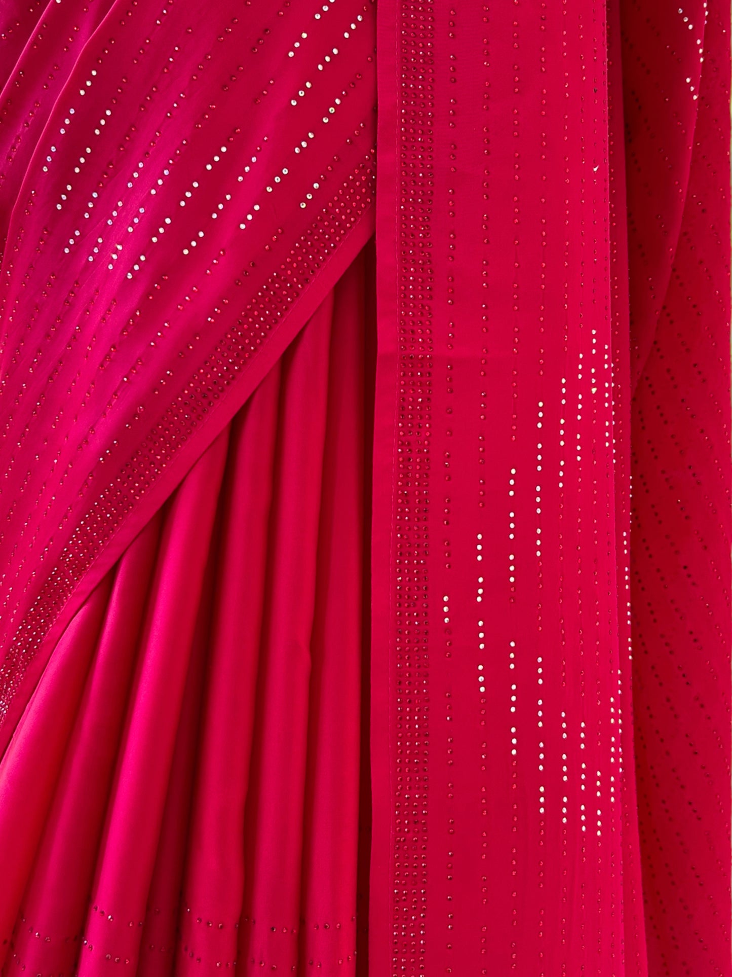 Swarovski satin saree - Cherry red