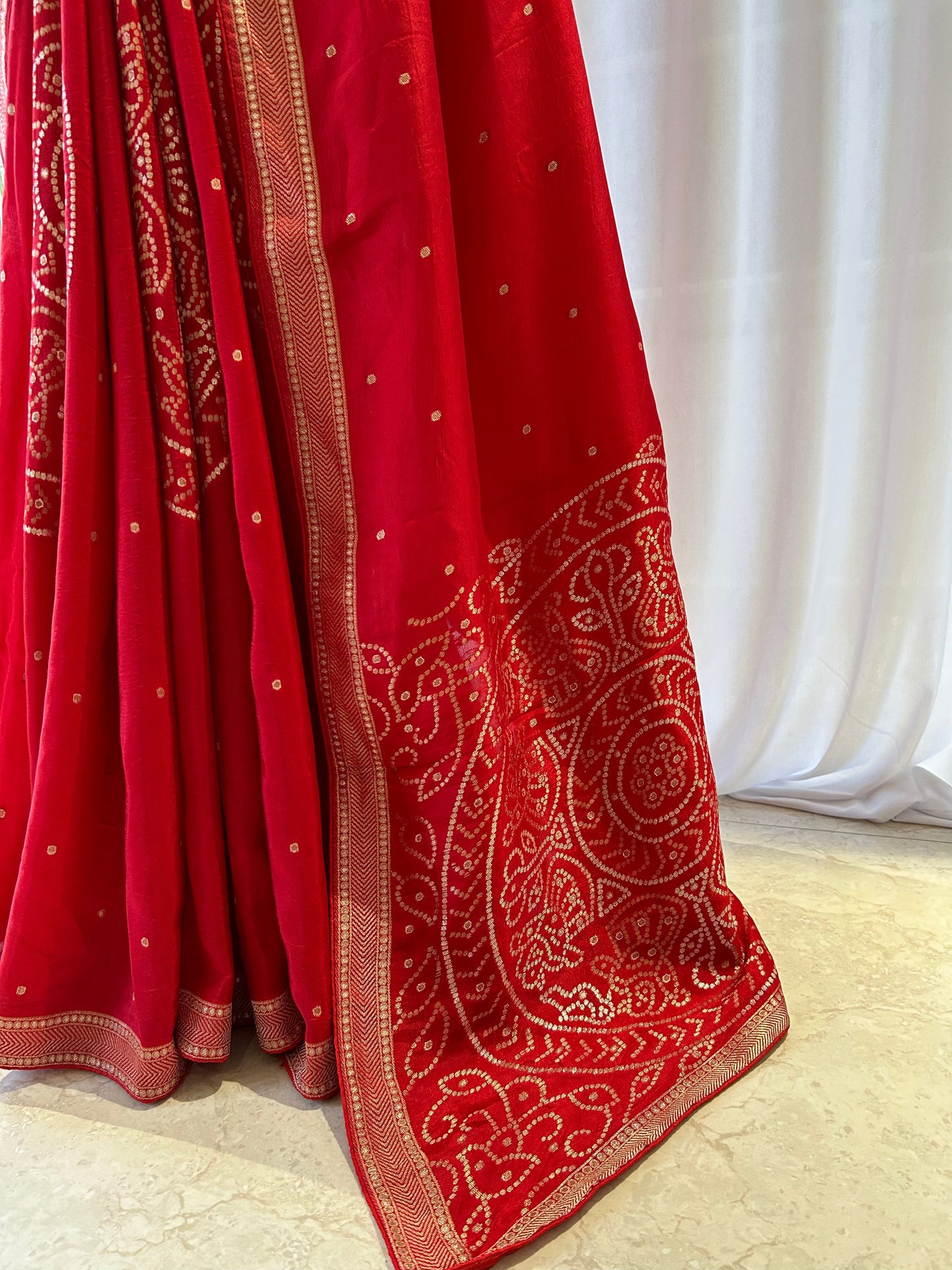 Red pure dola silk saree