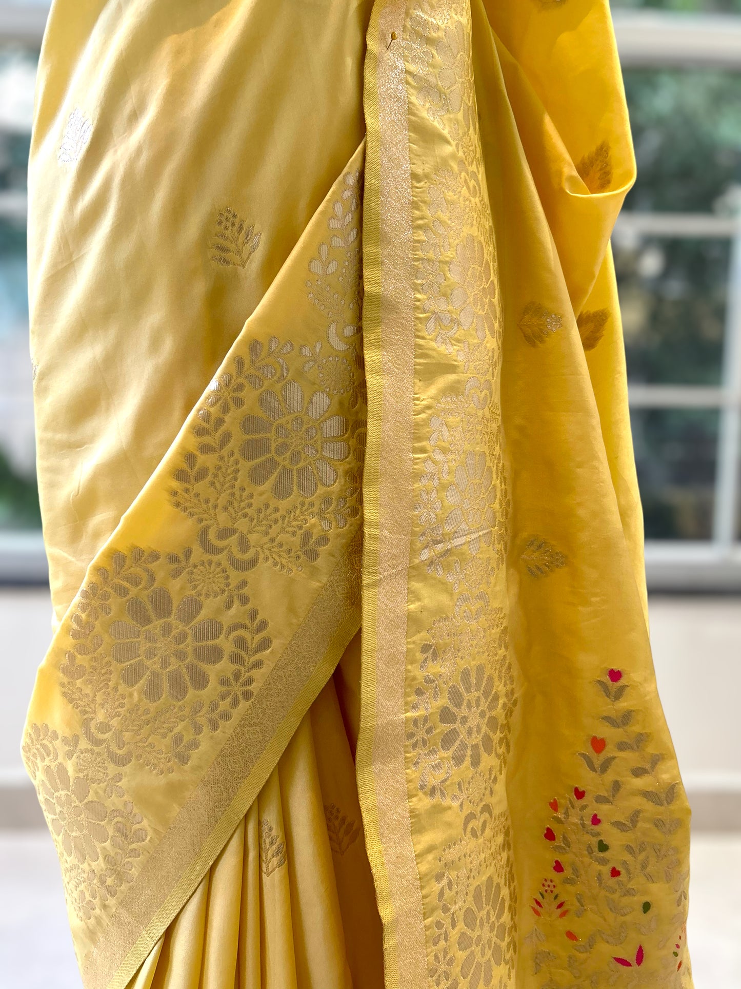 Pastel yellow soft silk saree