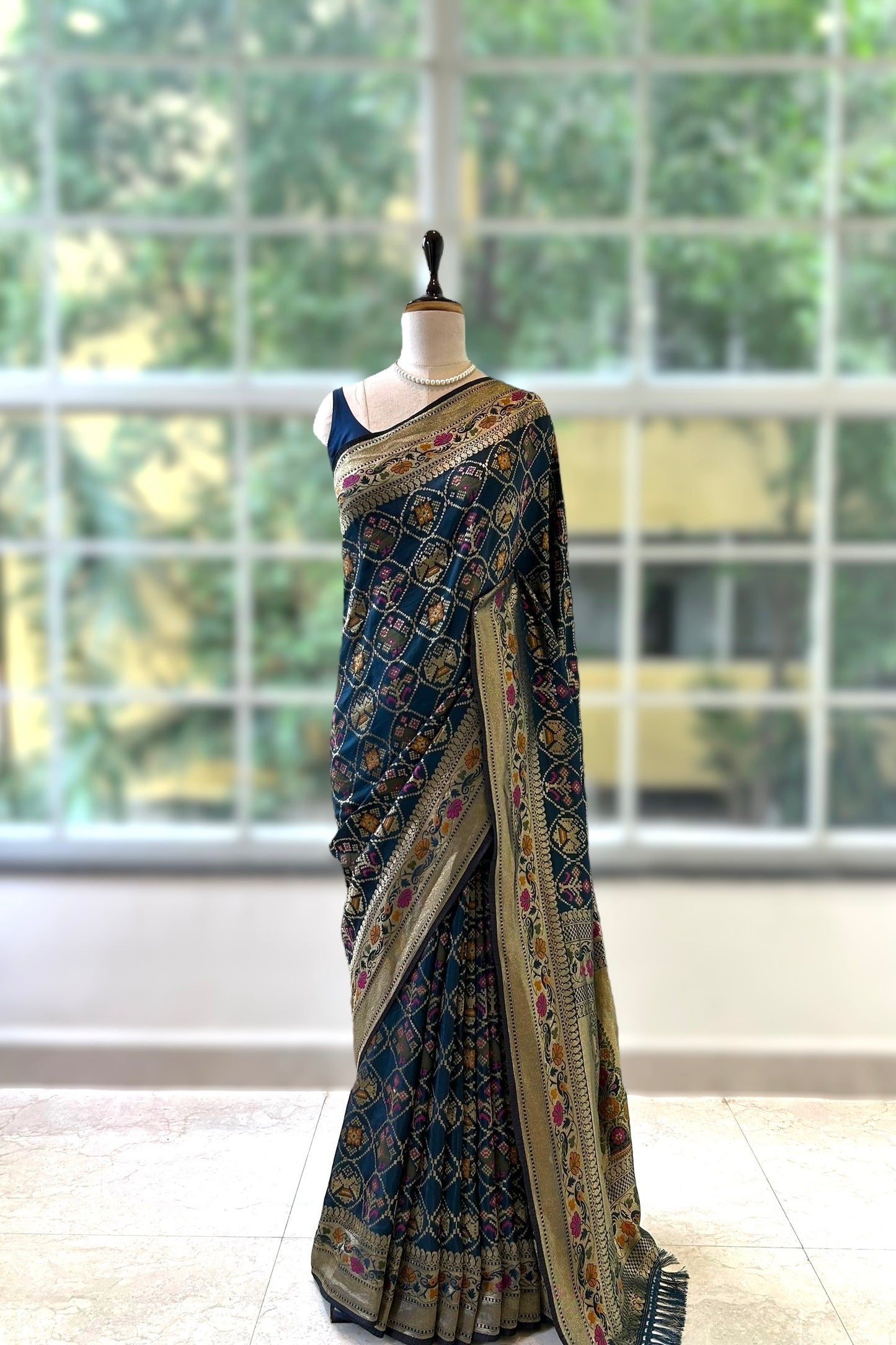 Silk zari saree - Navy blue