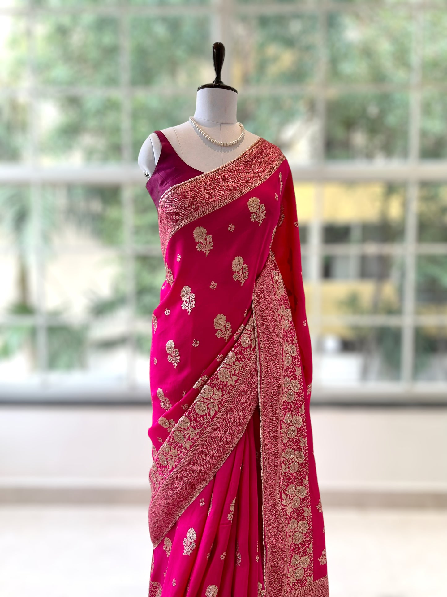 Dola silk stone work saree - Rani Pink