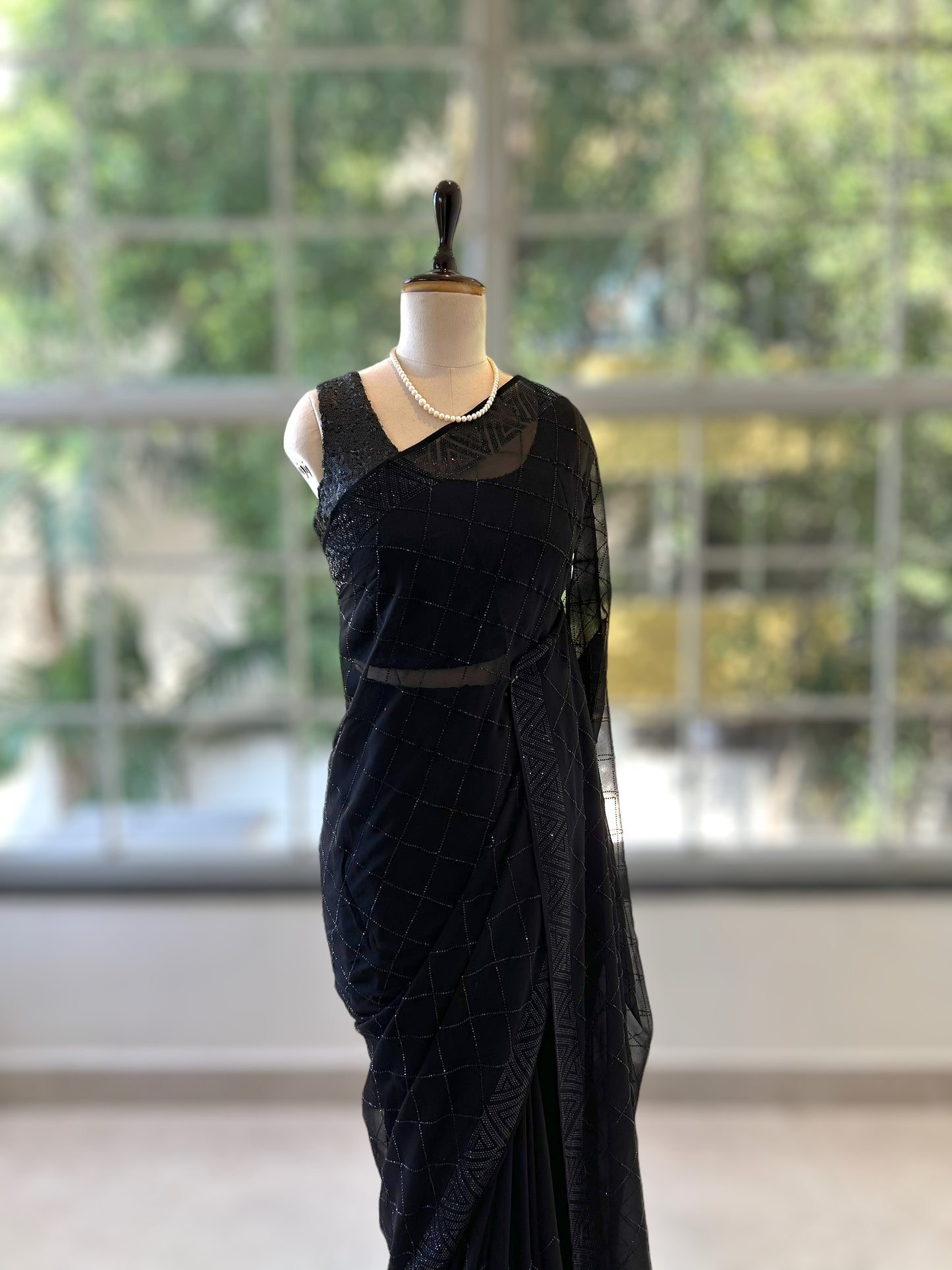 Black pure georgette saree