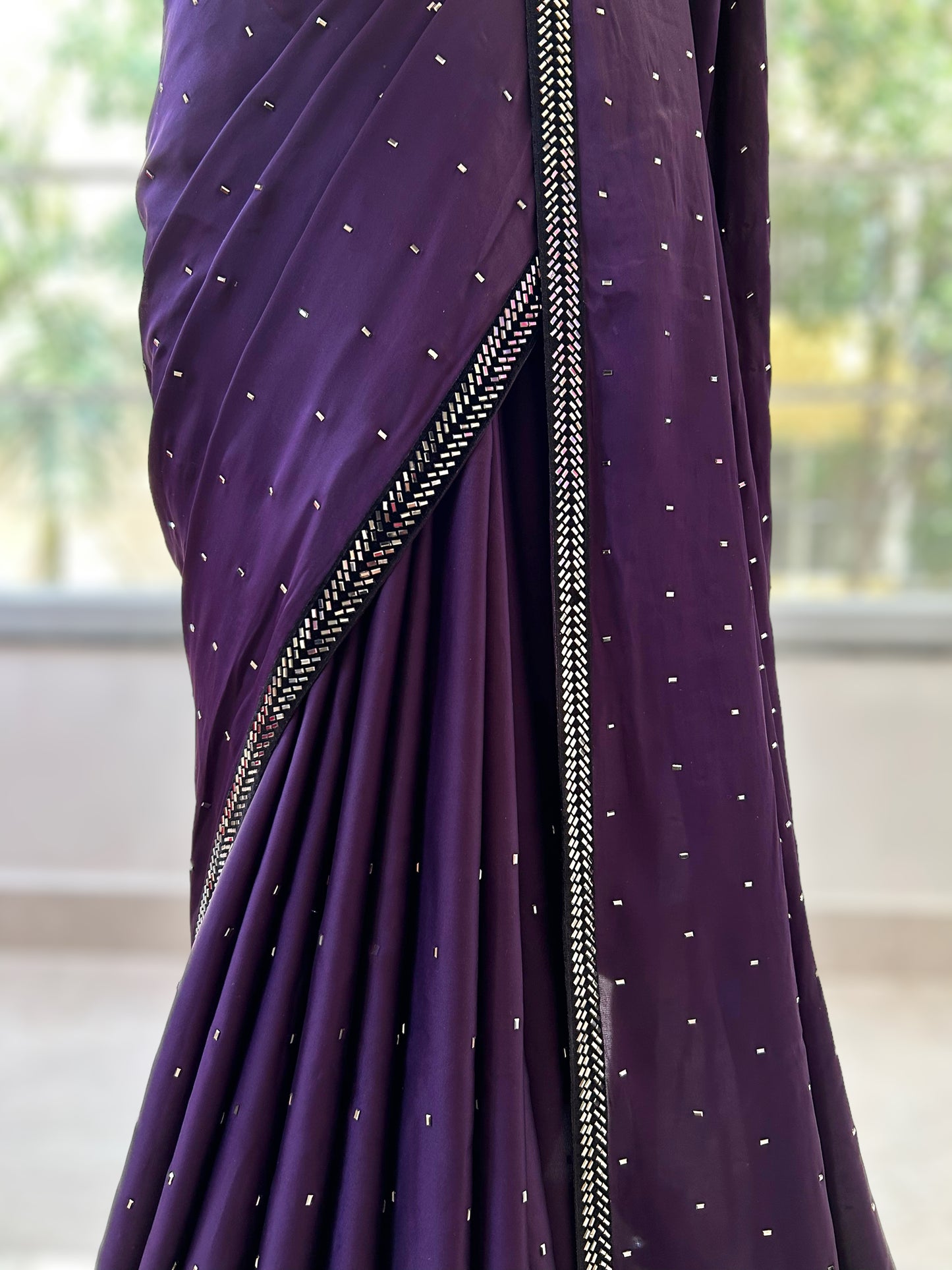 Satin sequins saree - Violet