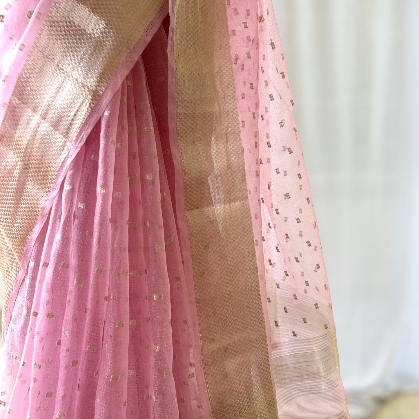 Zari organza saree - Baby pink