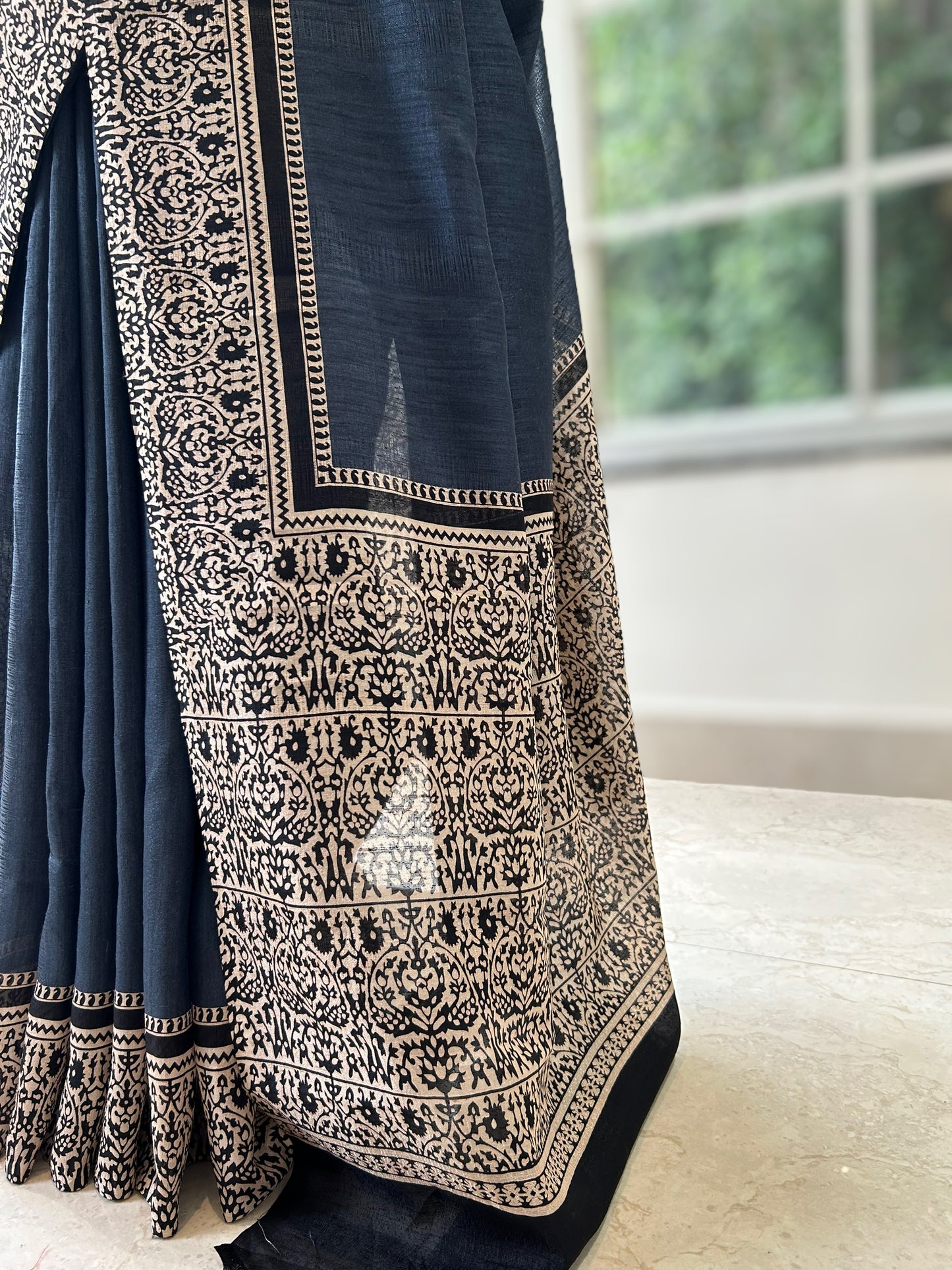 Tussar silk saree - Navy Blue