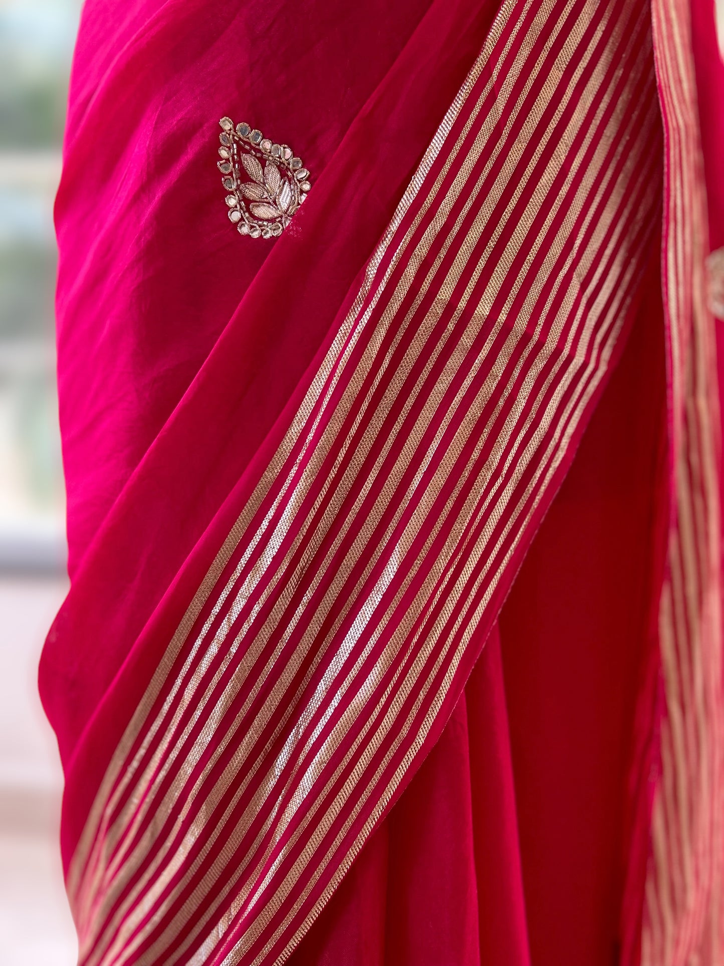 Rani pink organza saree