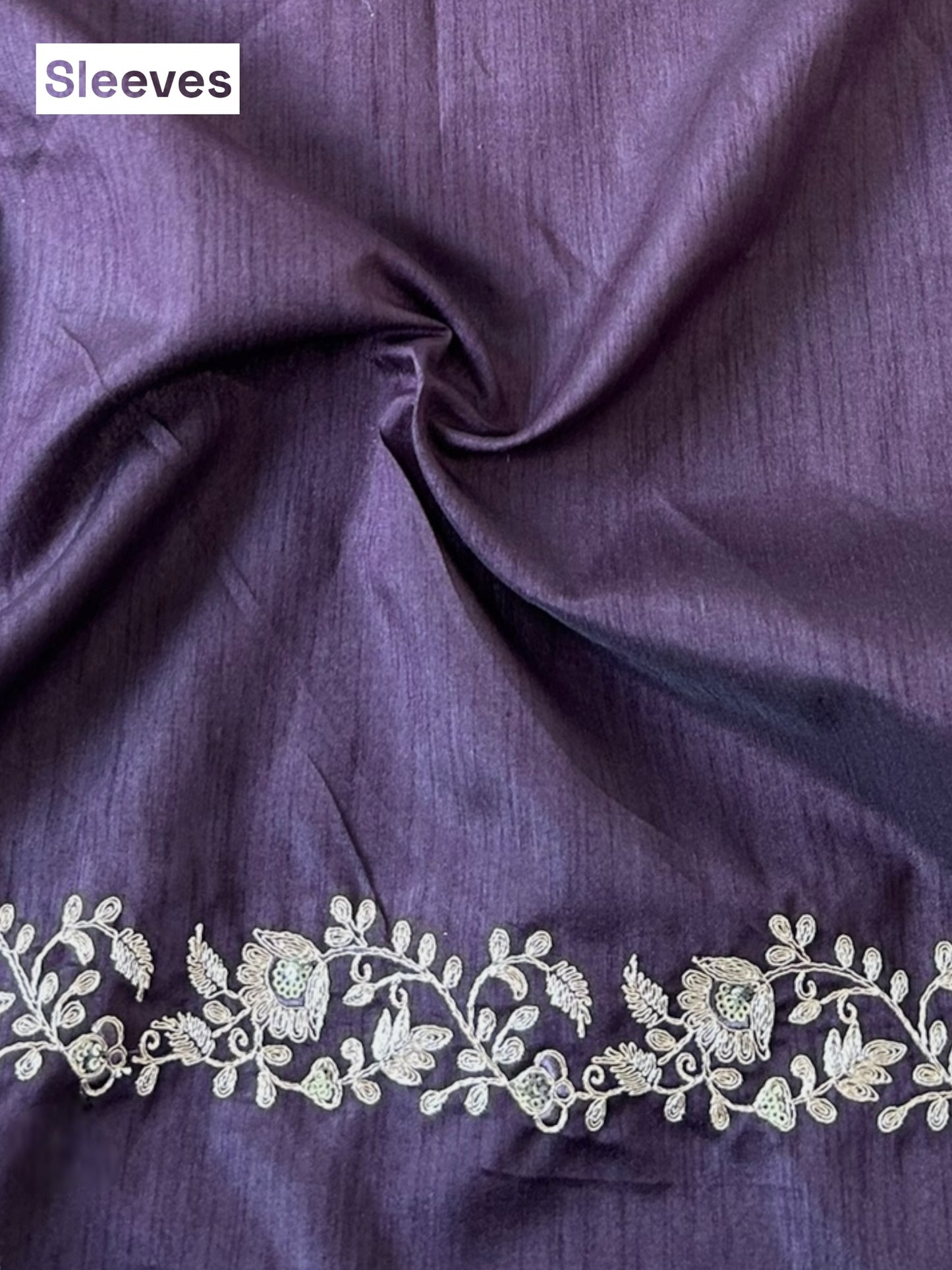 Aariwork crushed organza saree - Purple