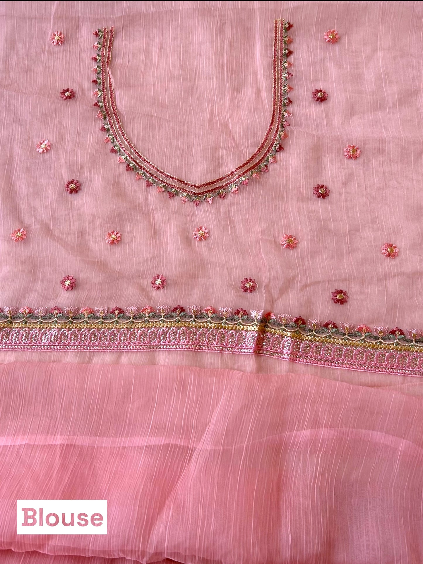 Floral embroidered chiffon saree - Pink