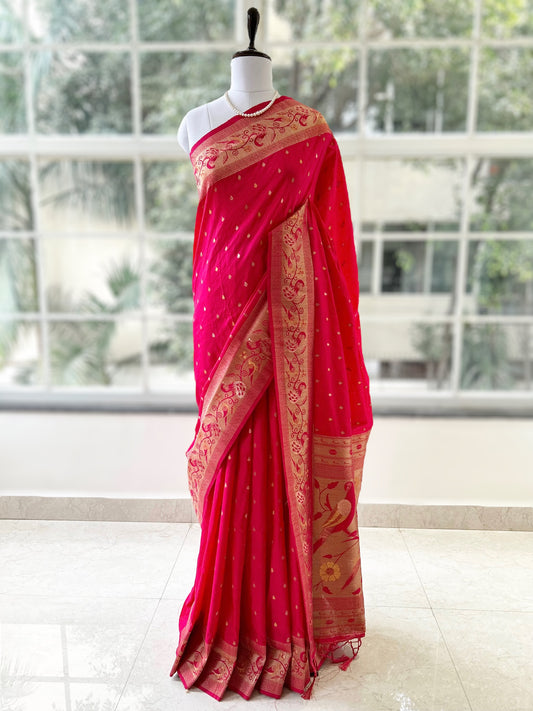 Rani pink soft silk saree