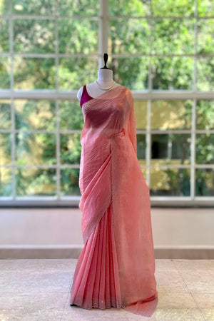 Soft crushed organza saree - Peach