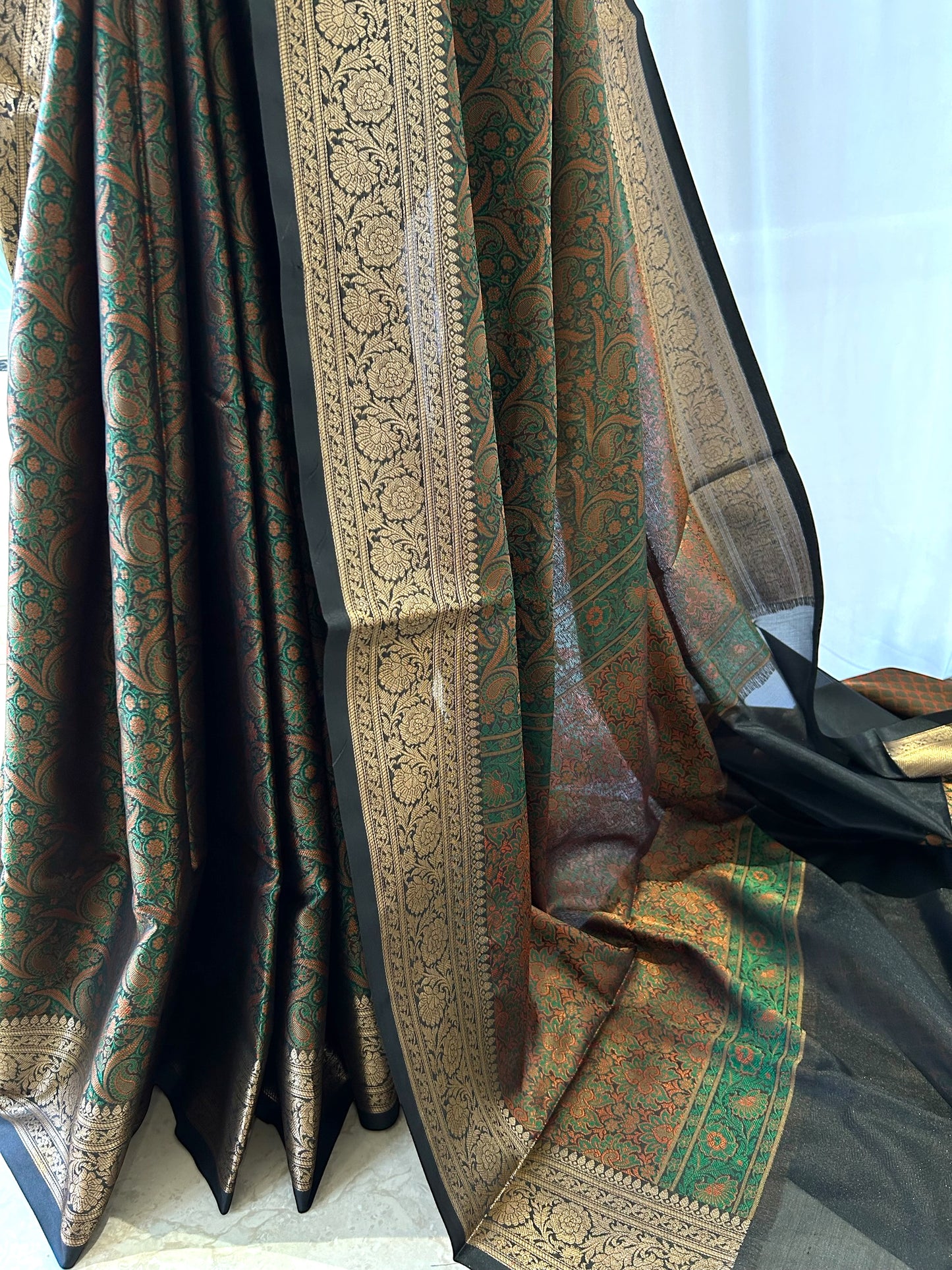 Soft silk printed saree - Green