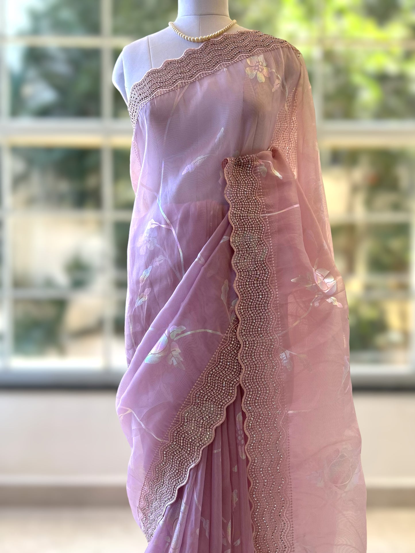 Lavender organza saree