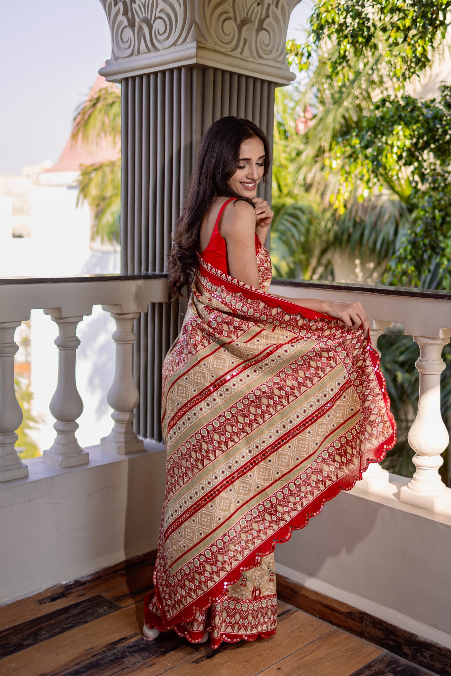 Traditional golden red saree