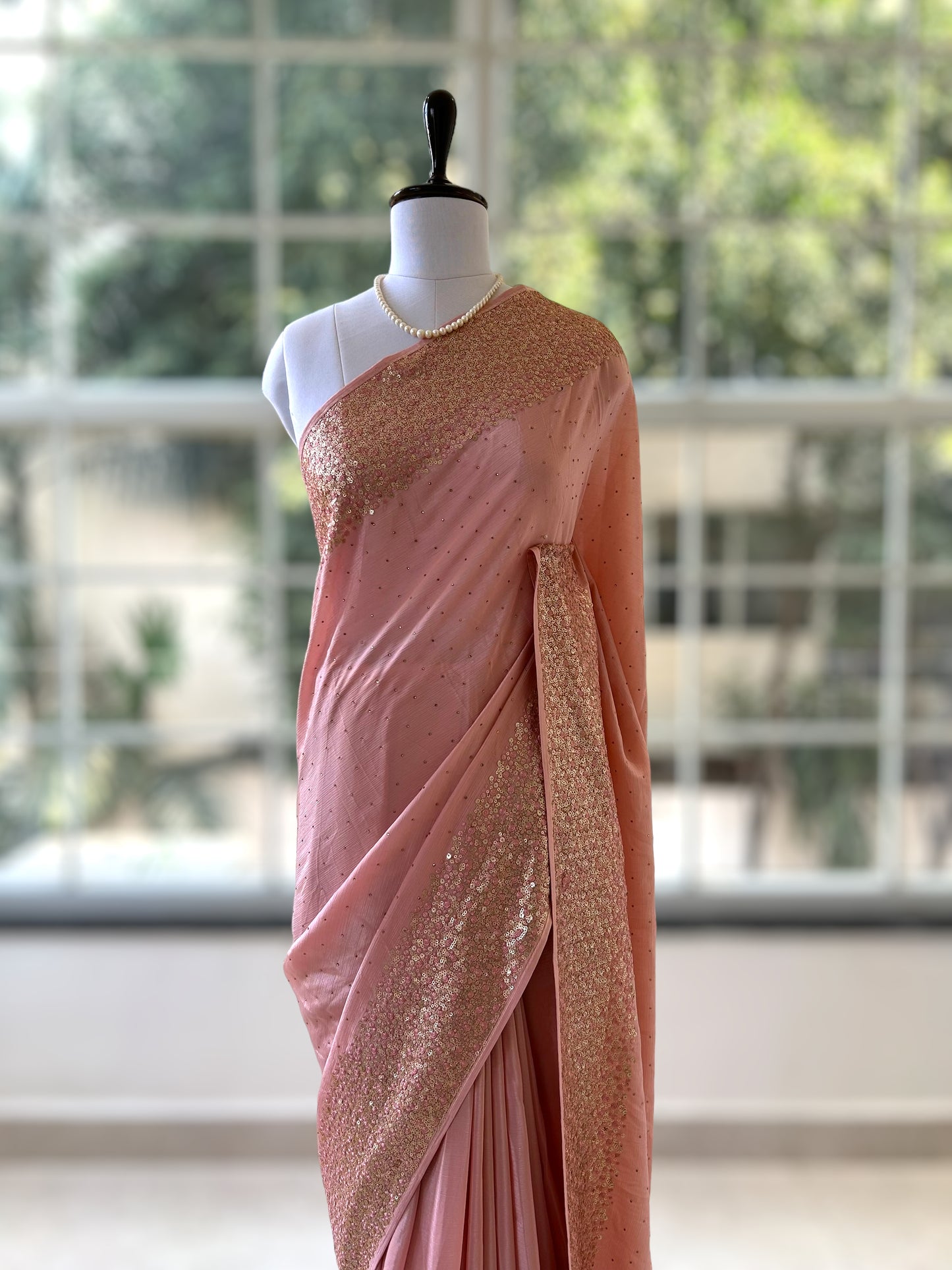 Chiffon sequins saree - Pink