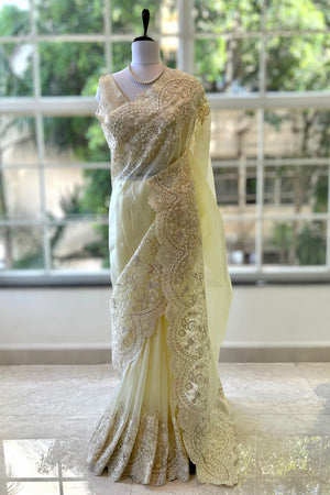 Organza zariwork saree - Yellow