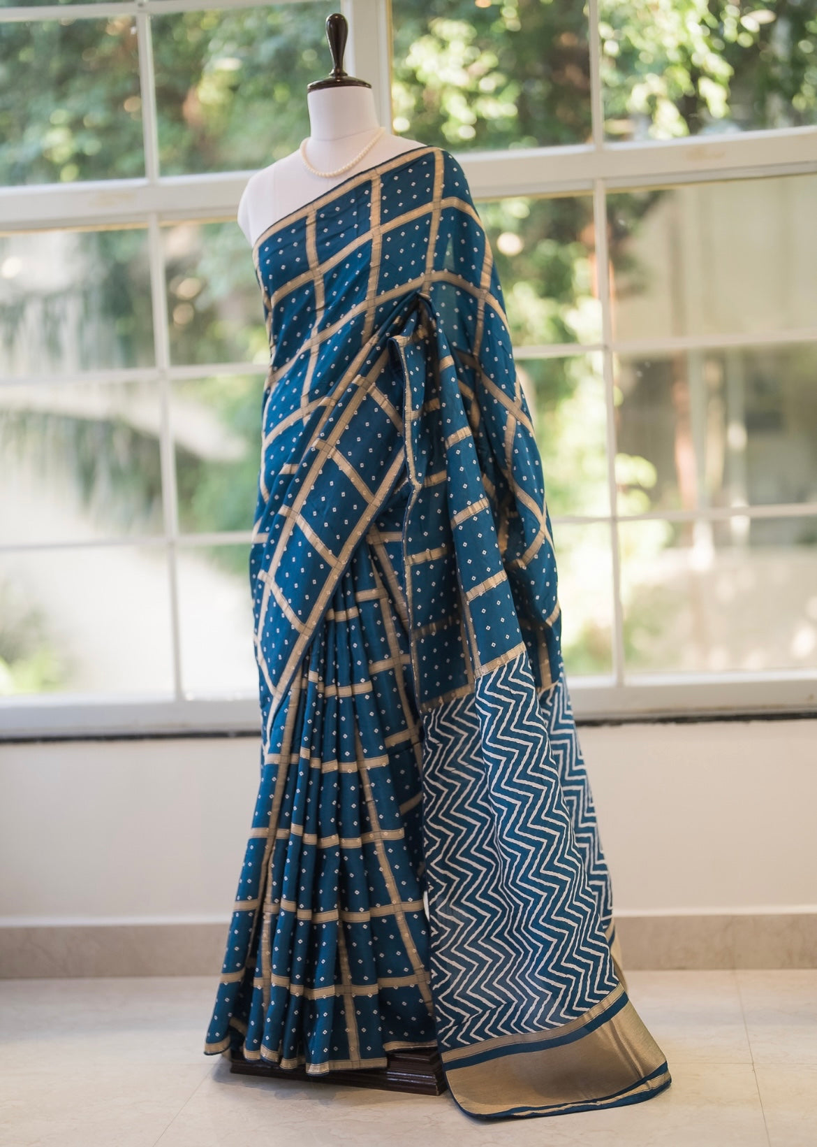 Blue modal satin saree