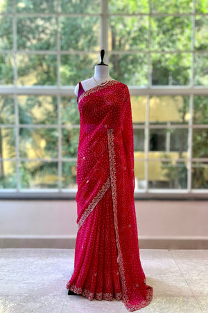 Georgette bandhani saree - Pink